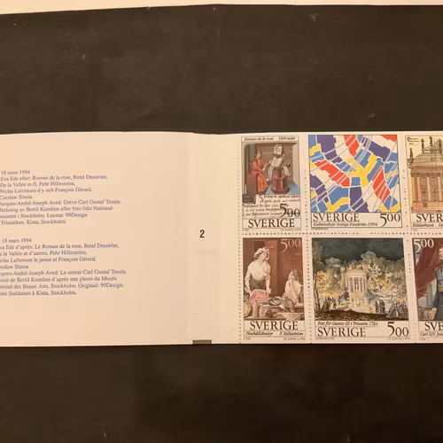 Kulturutbyte Sverige-Frankrike 1994 postfriskt häfte med cylindersiffra 2