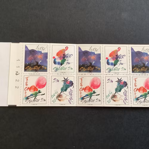 Hälsningsfrimärken II postfriskt häfte med cylindersiffra 2 och kontrollnummer