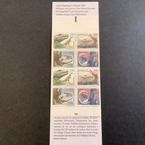 Förhistoriska djur 1992 postfriskt häfte med cylindersiffra 2