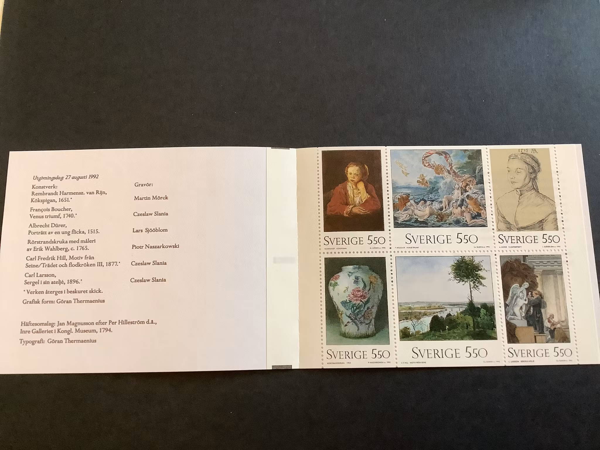 Nationalmuseum 250 år 1992 postfriskt häfte