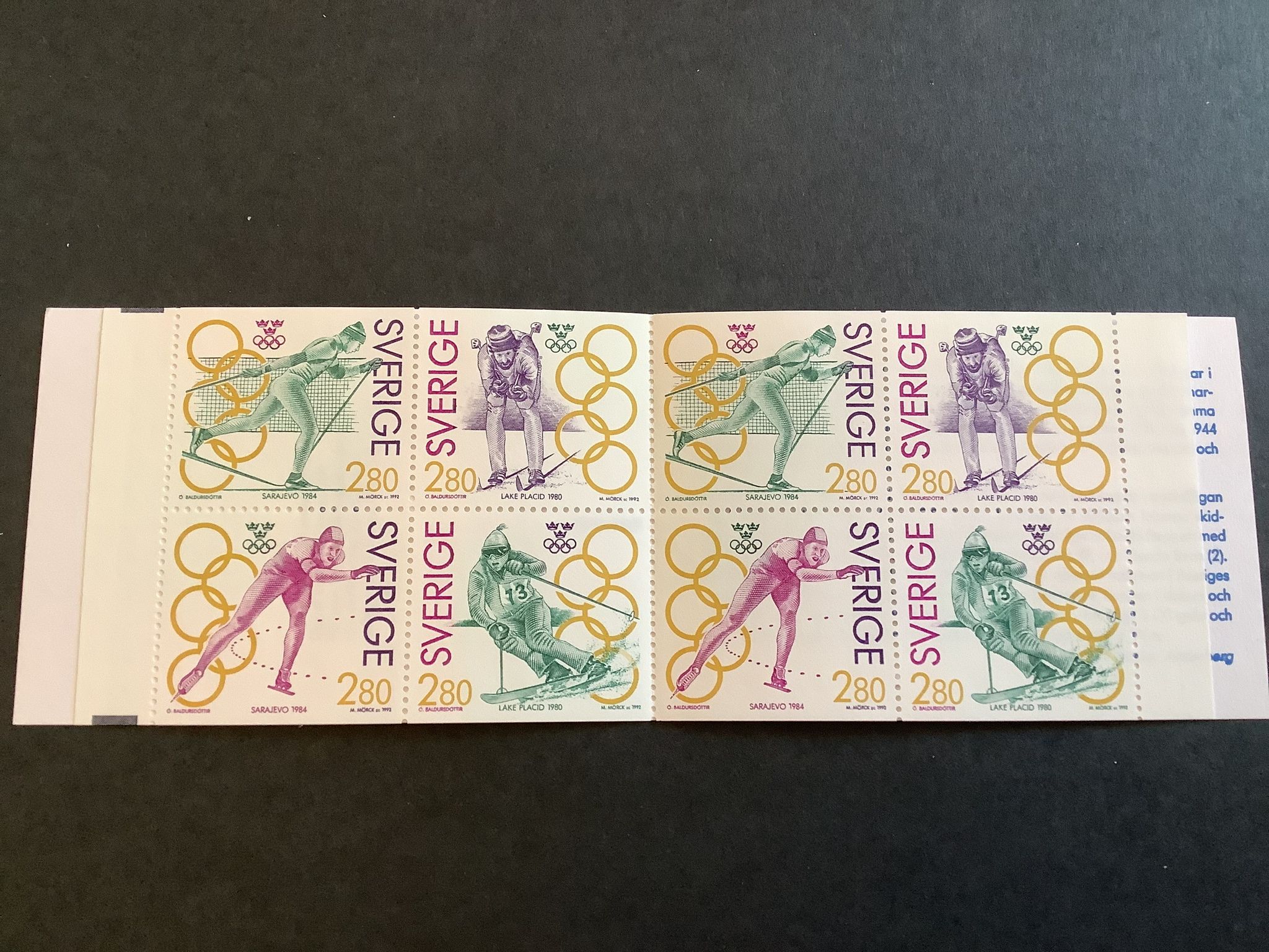 Olympiskt guld II 1992 postfriskt häfte med ryggtryck