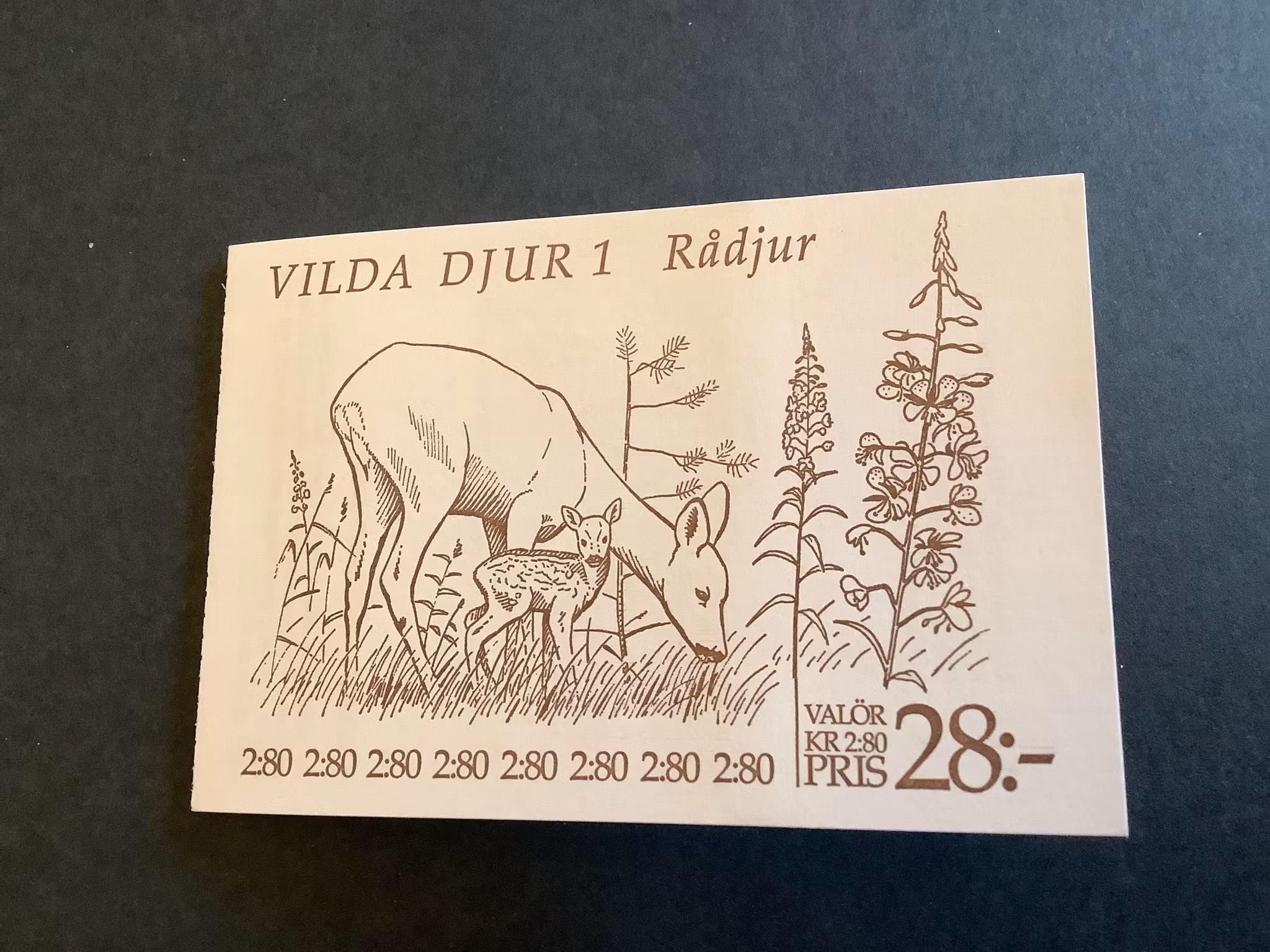 Vilda djur I 1992 postfriskt häfte med cylindersiffra 1 och kontrollnummer