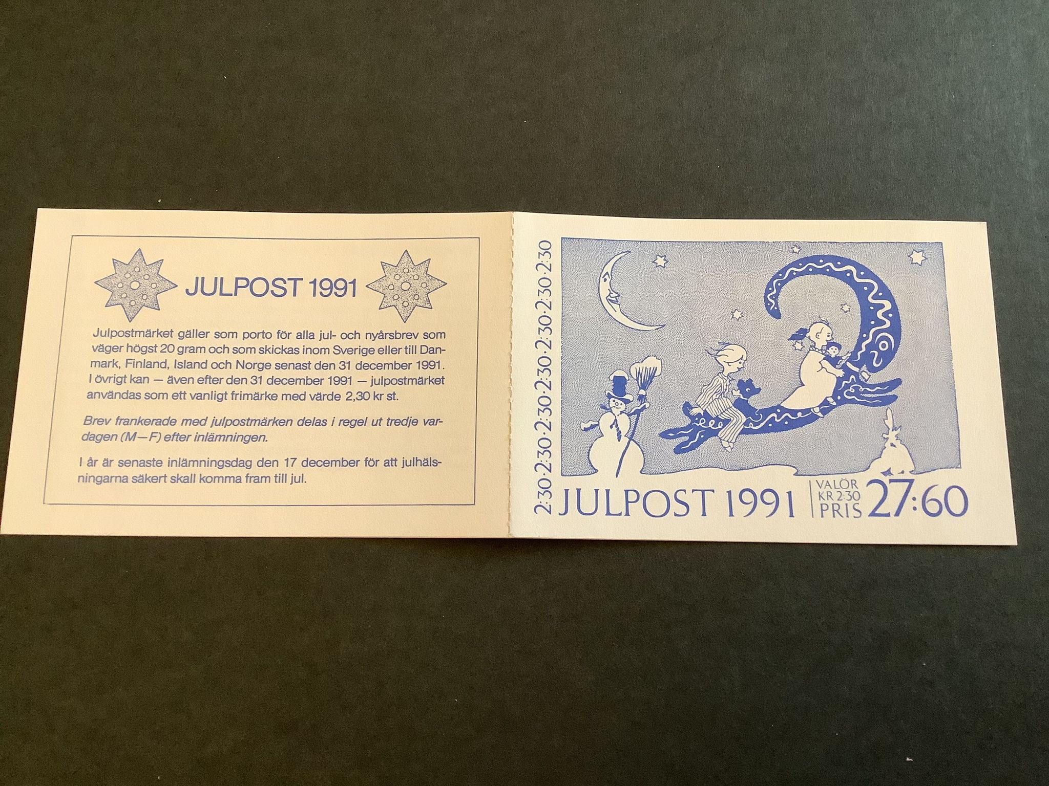 Inrikes julpost 1991 postfriskt häfte
