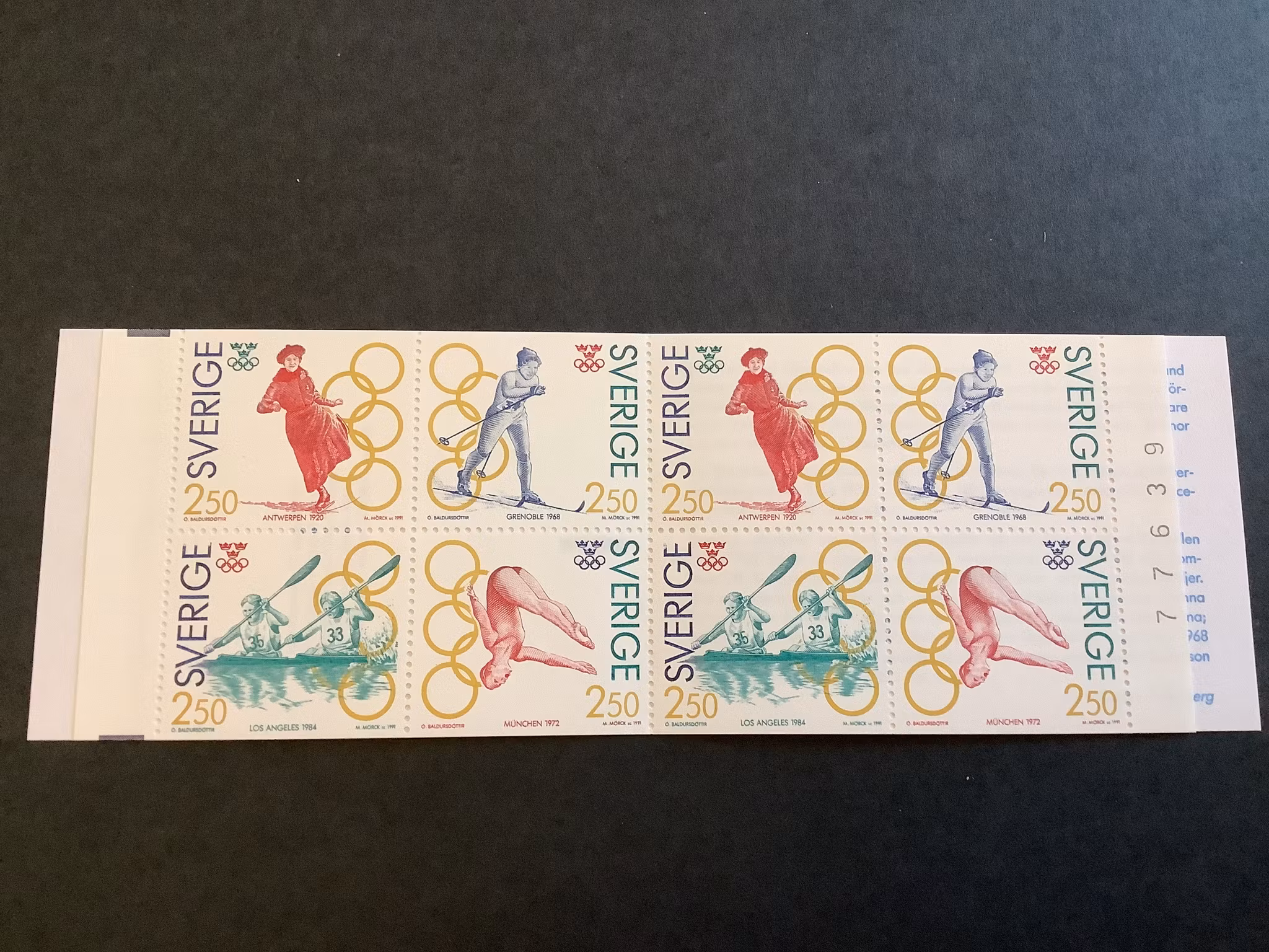Olympiskt guld I postfriskt häfte med kontrollnummer