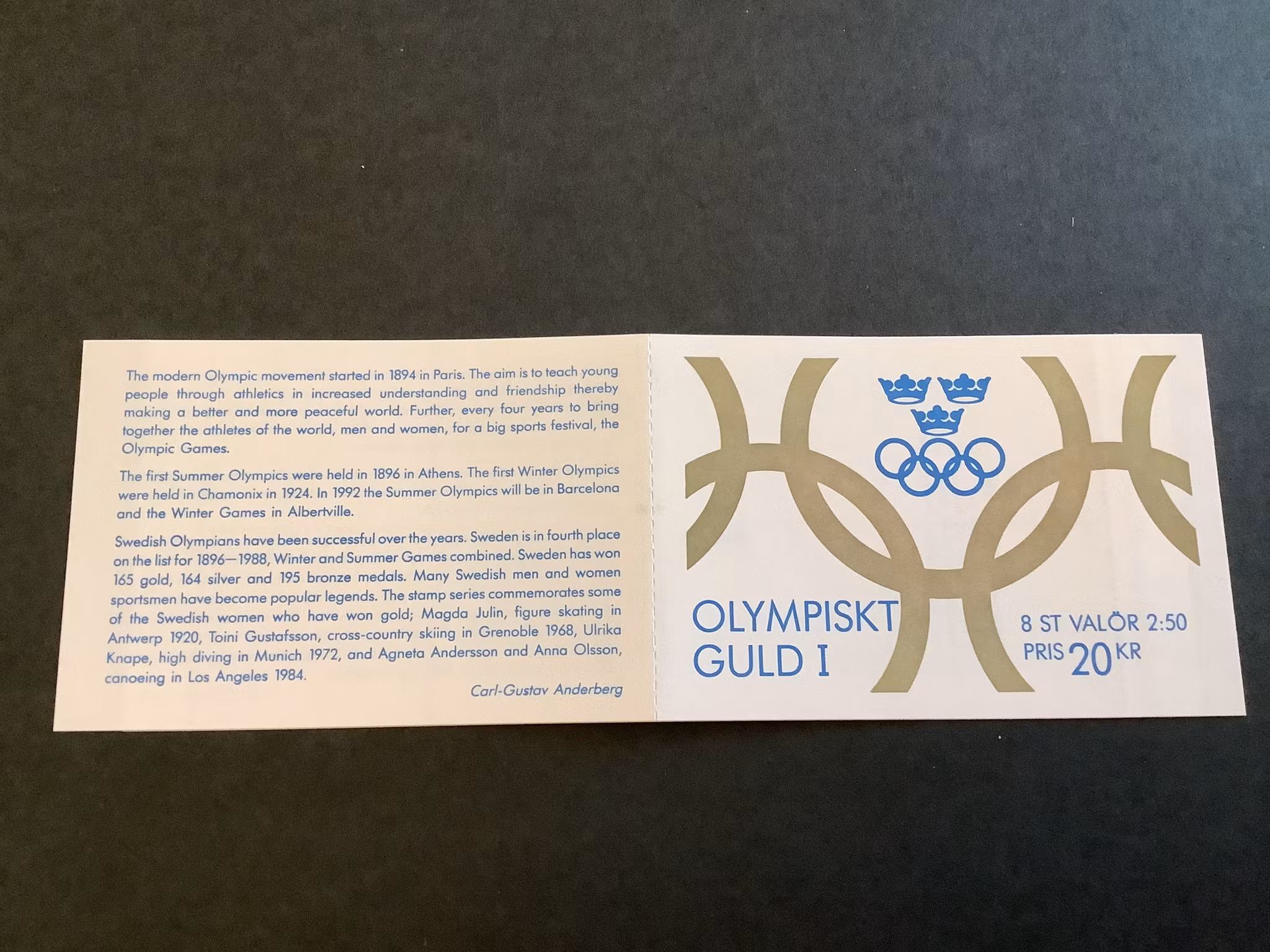 Olympiskt guld I postfriskt häfte med kontrollnummer