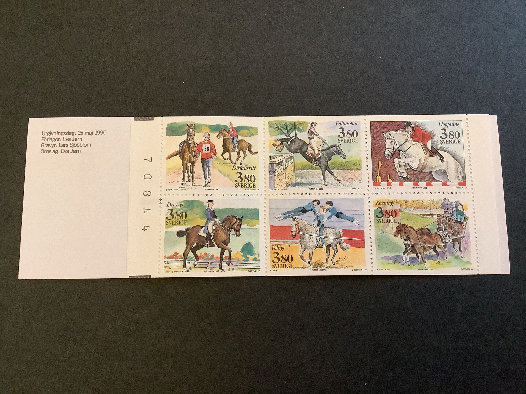 Ryttar VM 1990 postfriskt häfte med kontrollnummer