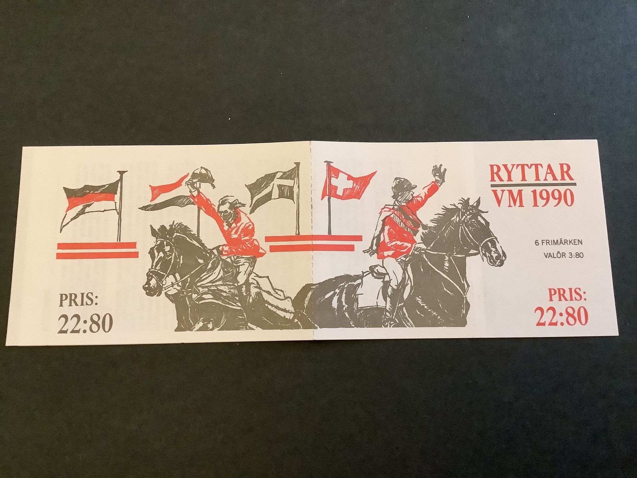 Ryttar VM 1990 postfriskt häfte med kontrollnummer