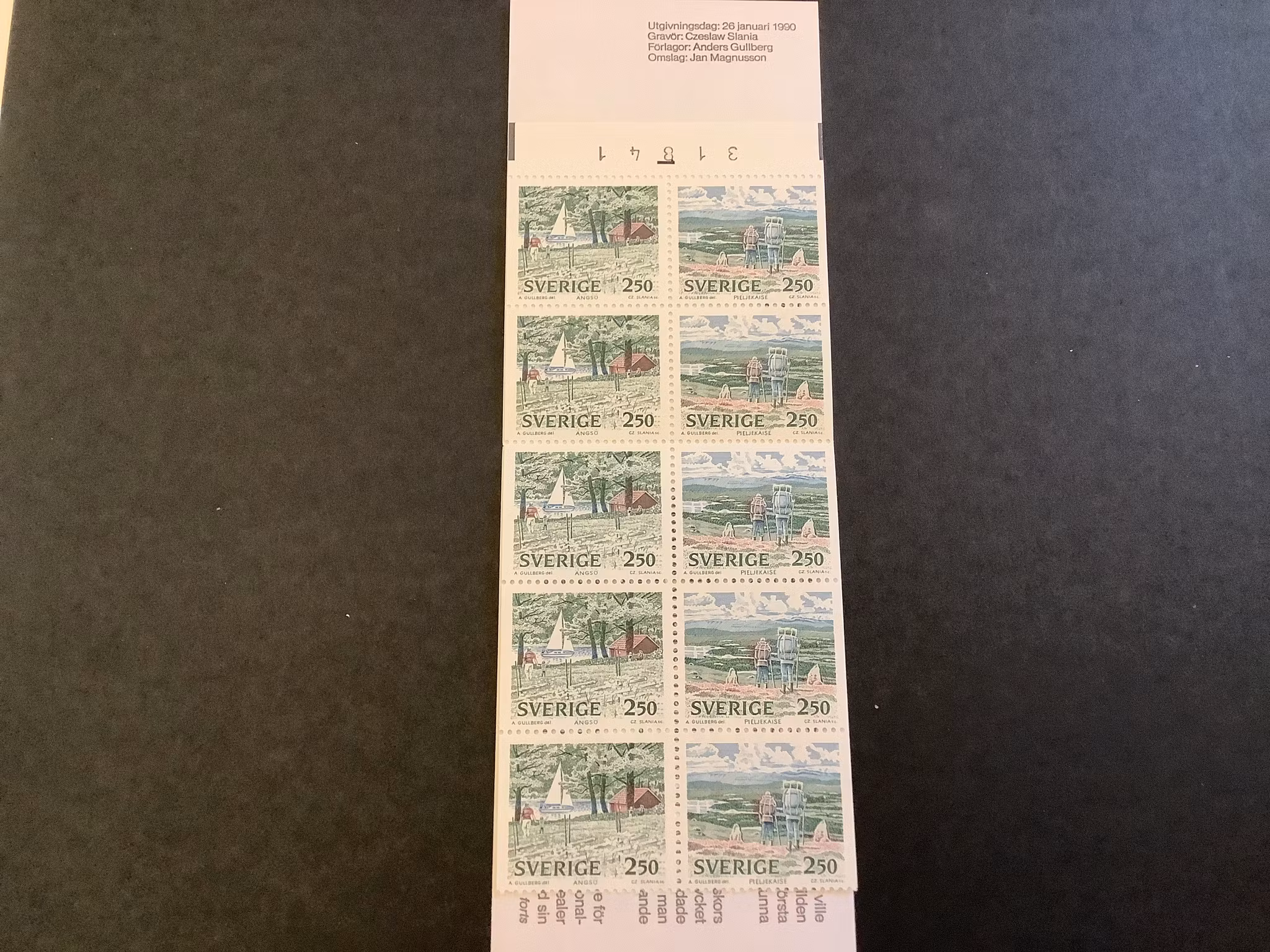 Nationalparker 2 1990 postfriskt häfte med cylindersiffra 1 och kontrollnummer