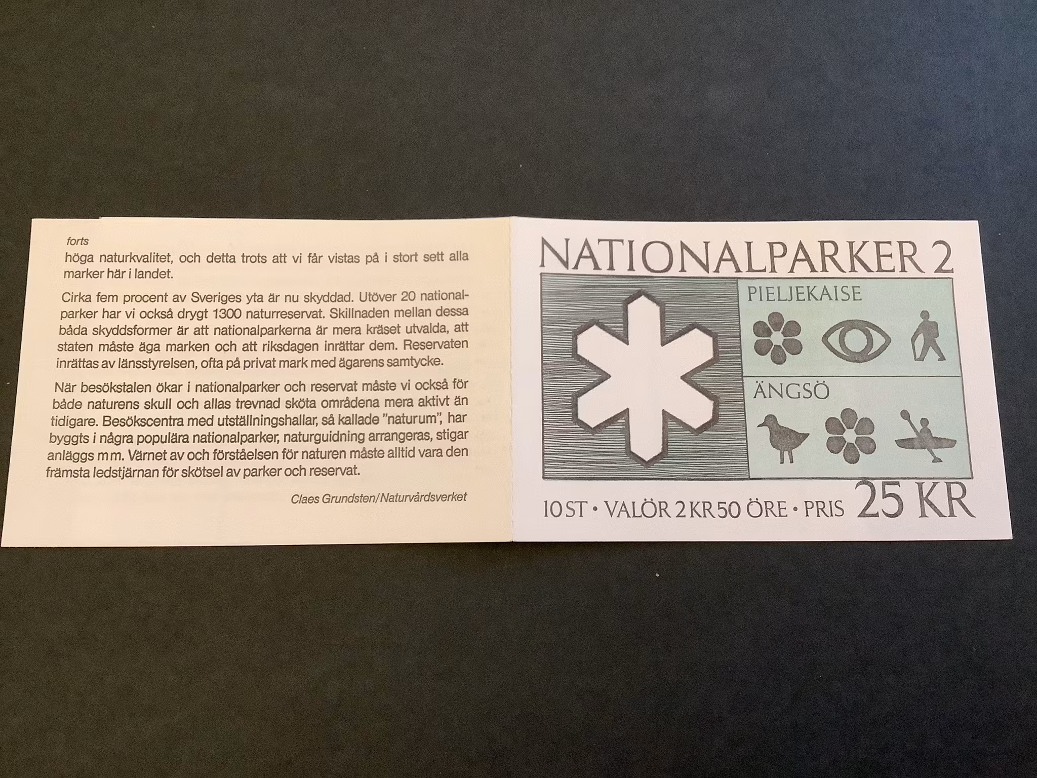 Nationalparker 2 1990 postfriskt häfte med cylindersiffra 1 och kontrollnummer