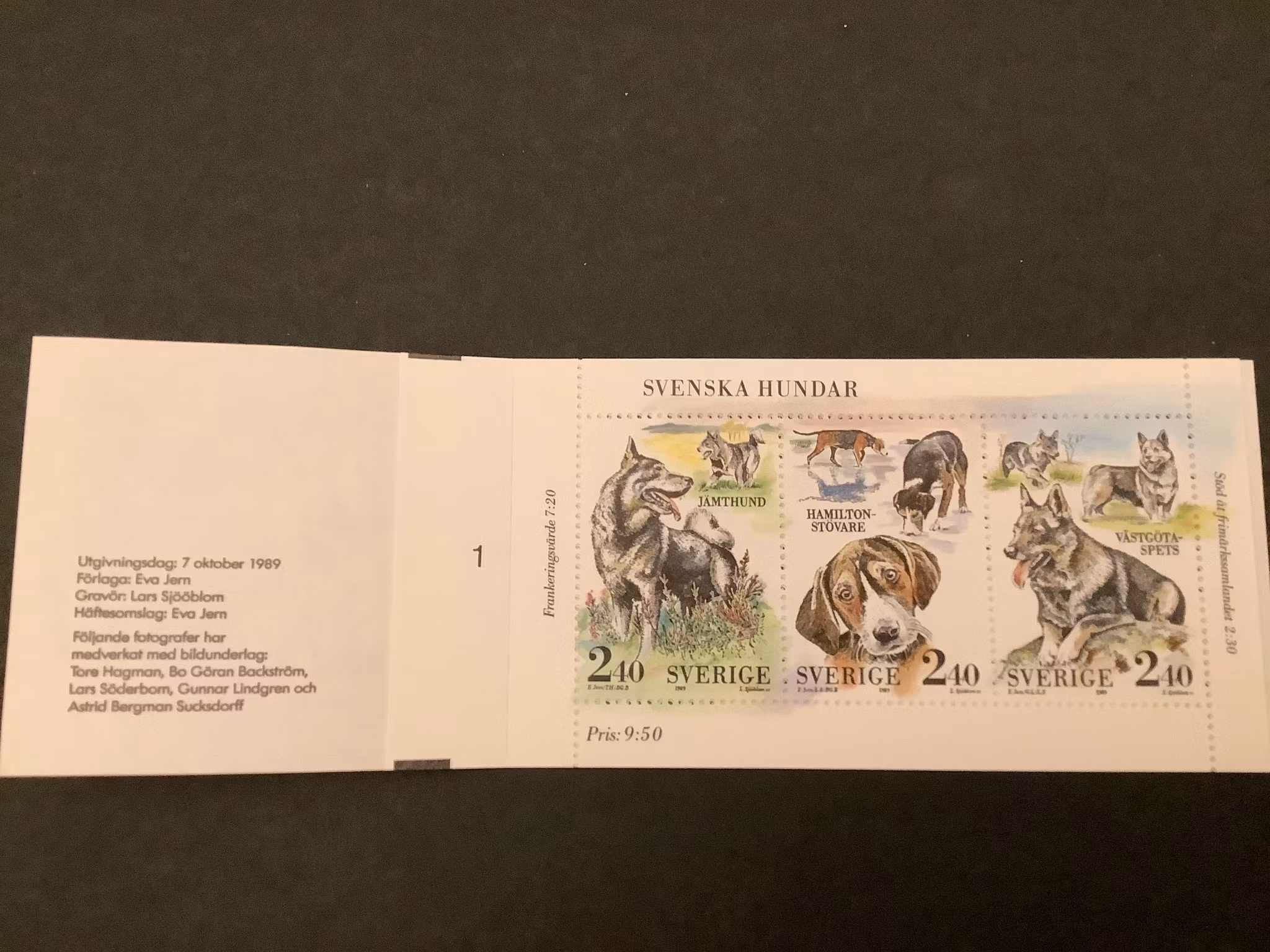 Svenska hundat 1989 postfriskt häfte med cylindersiffra 1