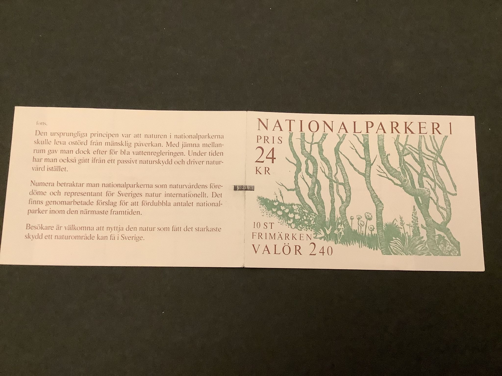 Nationalparker 1 1989 postfriskt häfte med kontrollnummer och ryggtryck