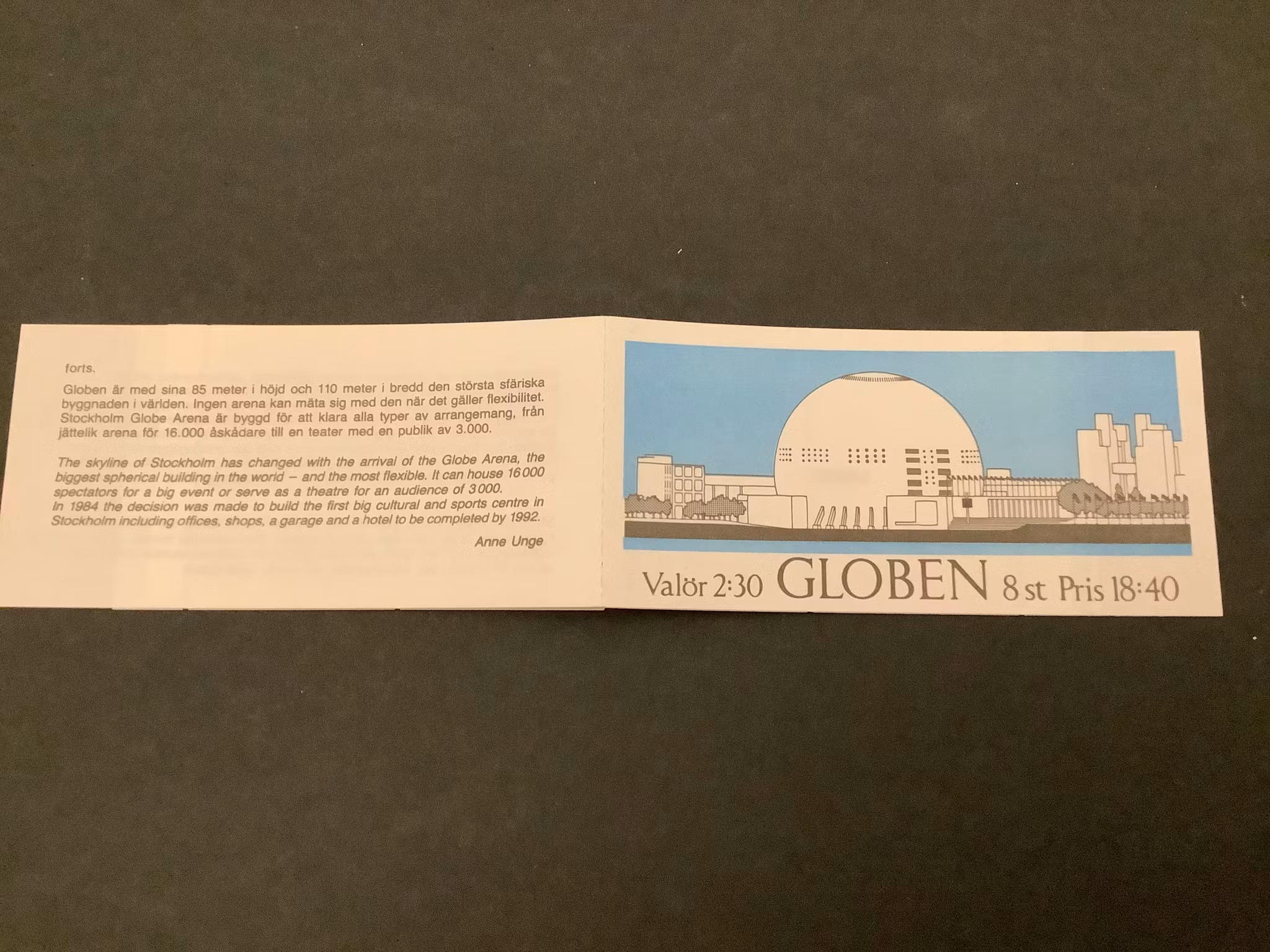 Globen 1989 postfriskt häfte med kontrollnummer