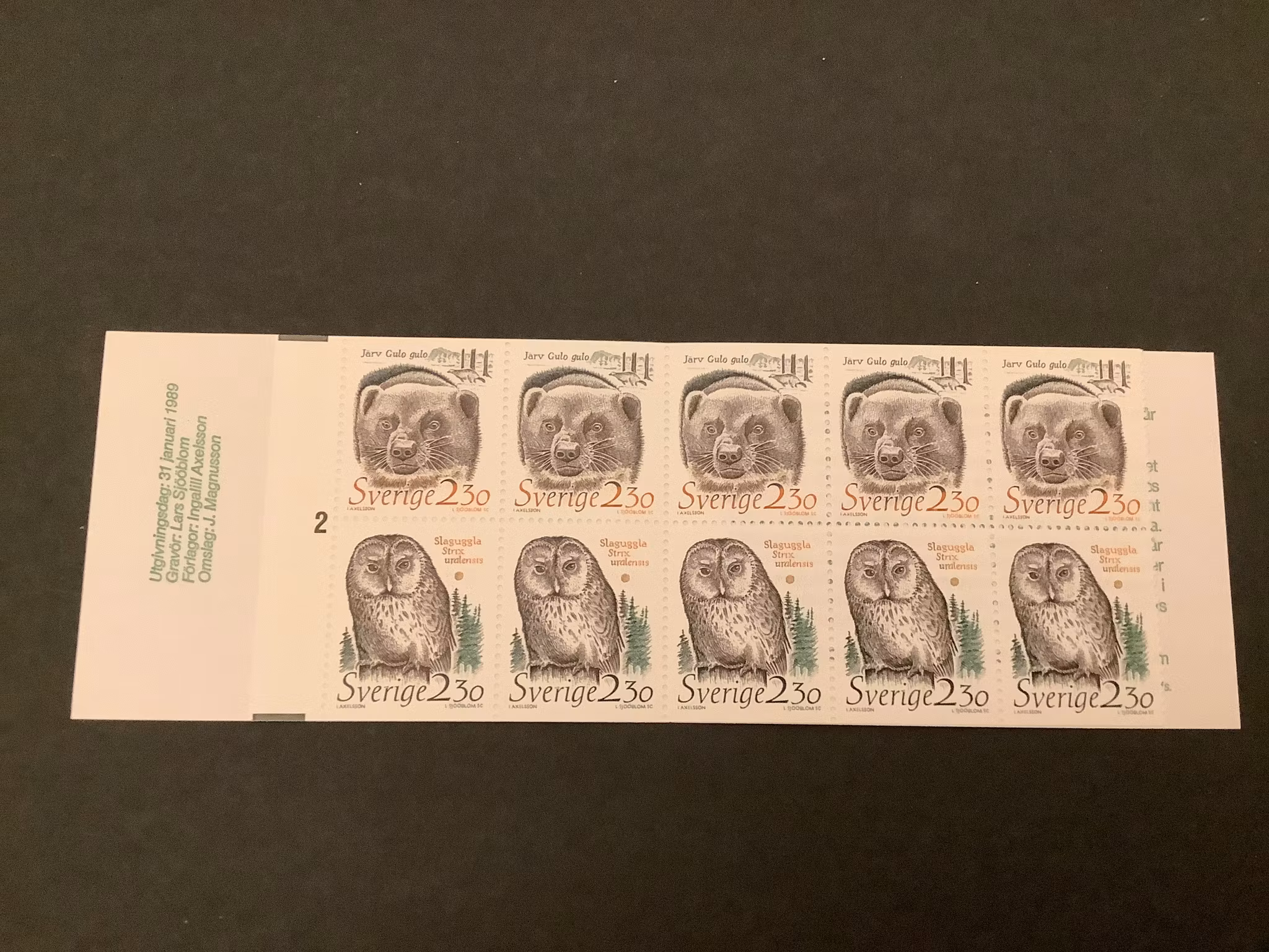 Djur i hotad miljö 1989 postfriskt häfte med cylindersiffra 2