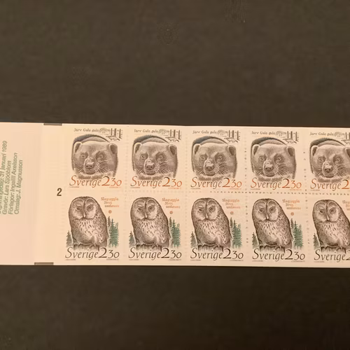 Djur i hotad miljö 1989 postfriskt häfte med cylindersiffra 2