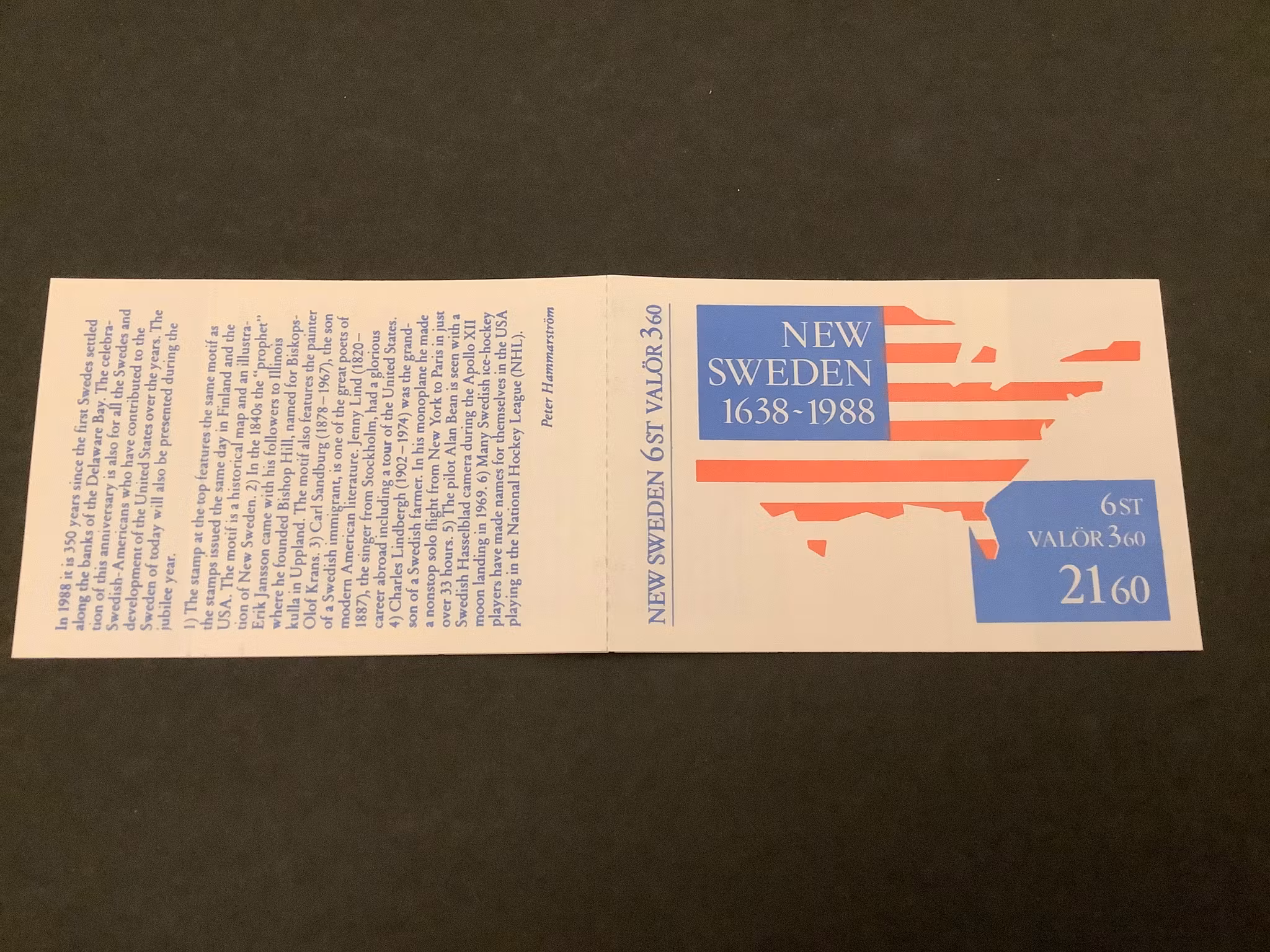 New Sweden 1988 postfriskt häfte