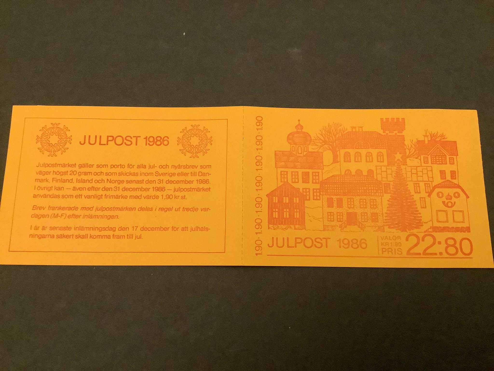 Julpost inrikes 1986 postfriskt häfte