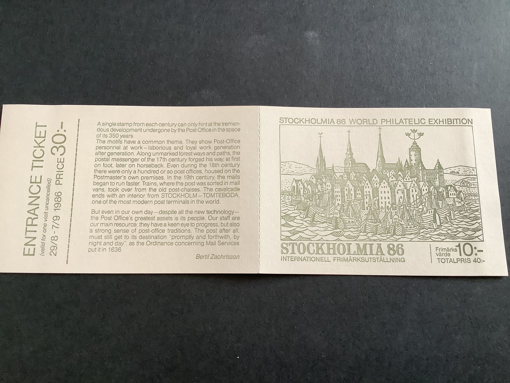 Stockholmia 86 V 1986 postfriskt häfte