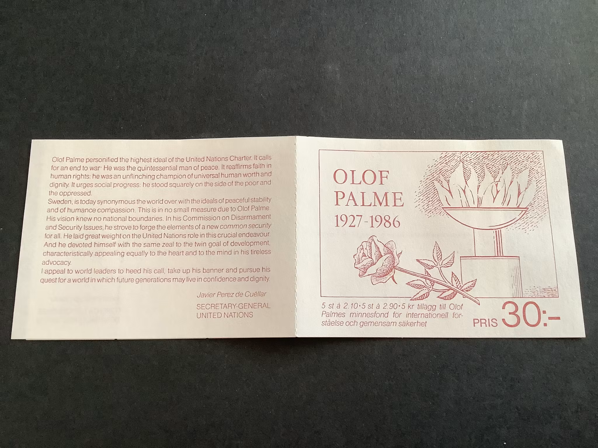 Olof Palme 1986 postfriskt häfte