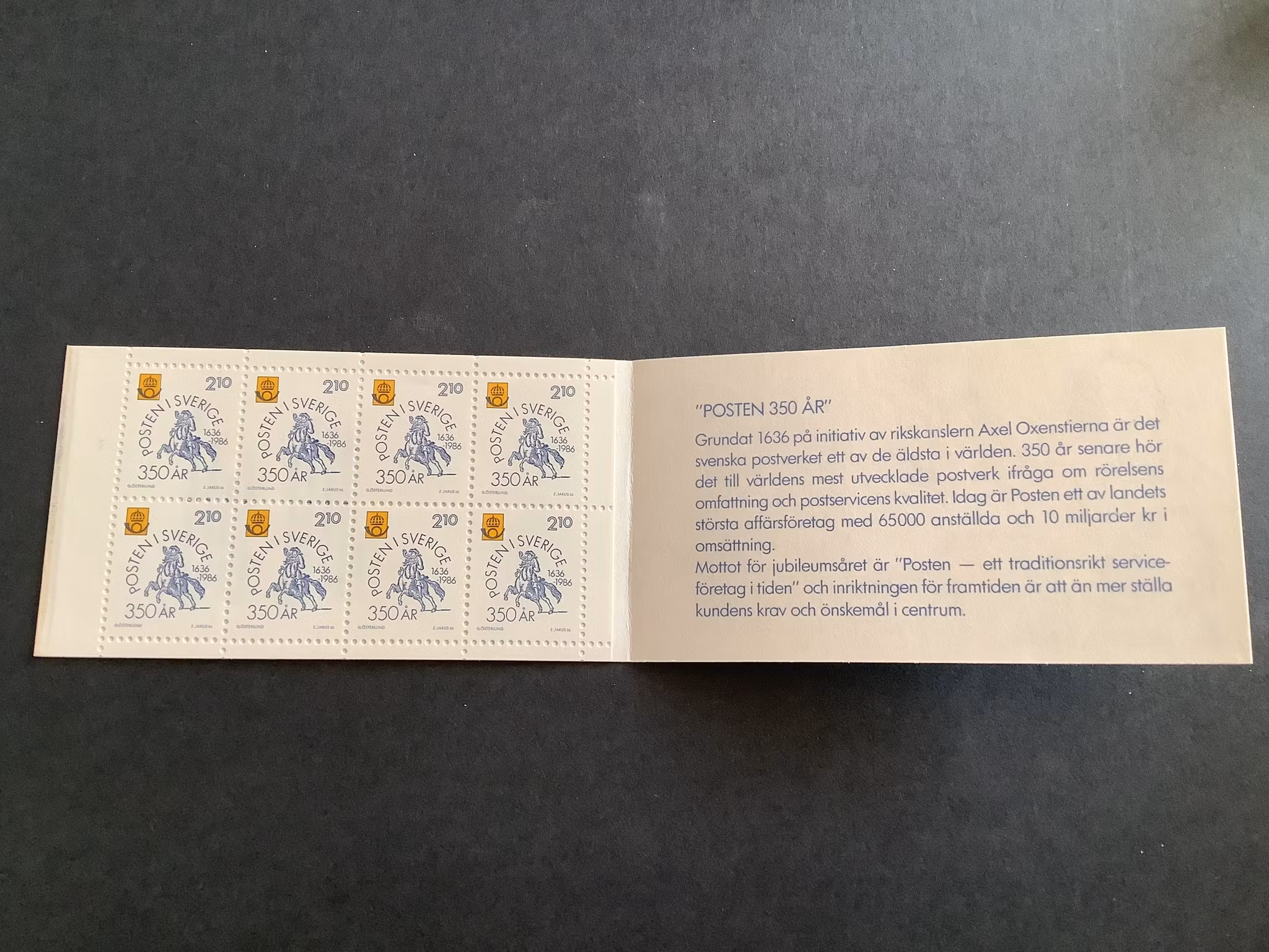 Posten 350 år 1986 postfriskt häfte