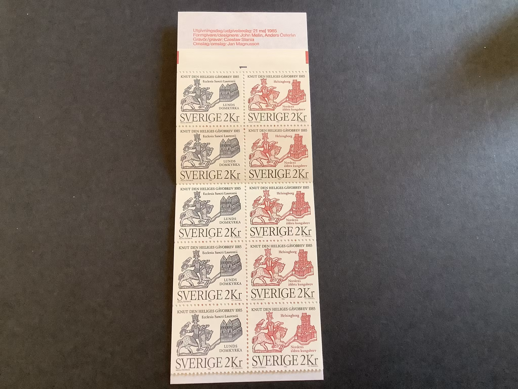 Knut den helige 1985 postfriskt häfte med cylindersiffra