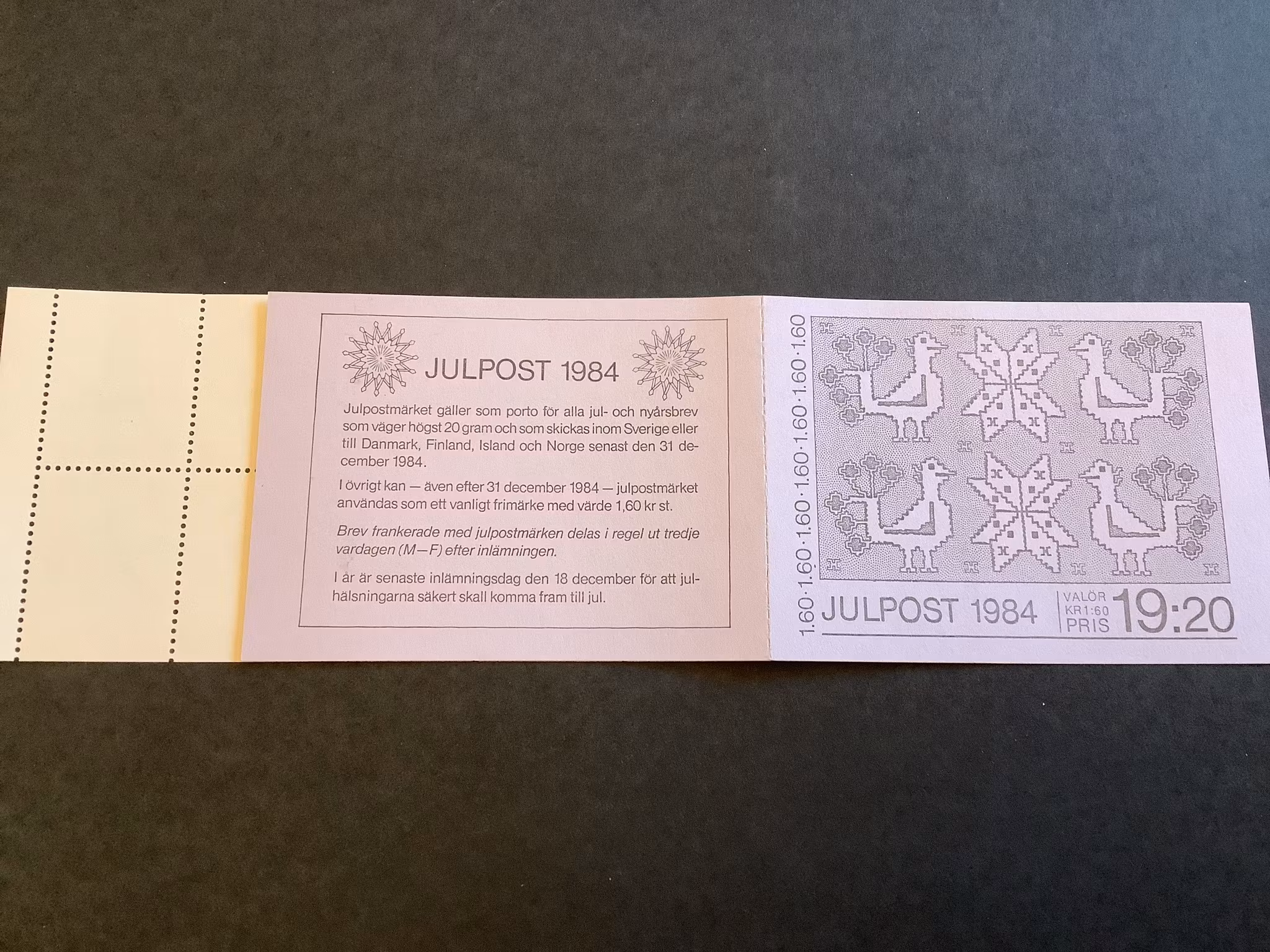 Julpost inrikes 1984 postfriskt häfte