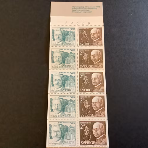 Nobelpristagare 1920 postfriskt häfte med kontrollnummer