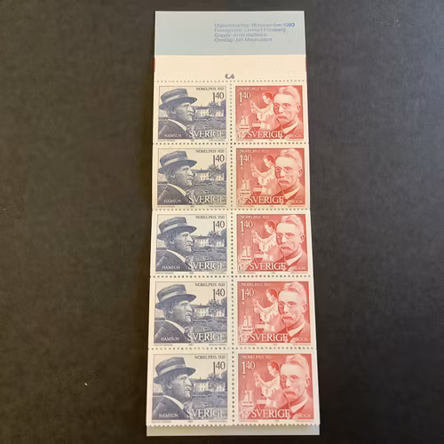 Nobelpristagare 1920 postfriskt häfte med cylindersiffra