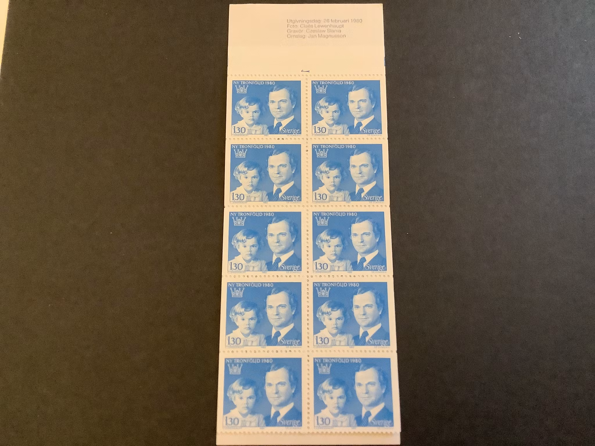 Ny tronföljd 1980 postfriskt häfte med cylindersiffra 1