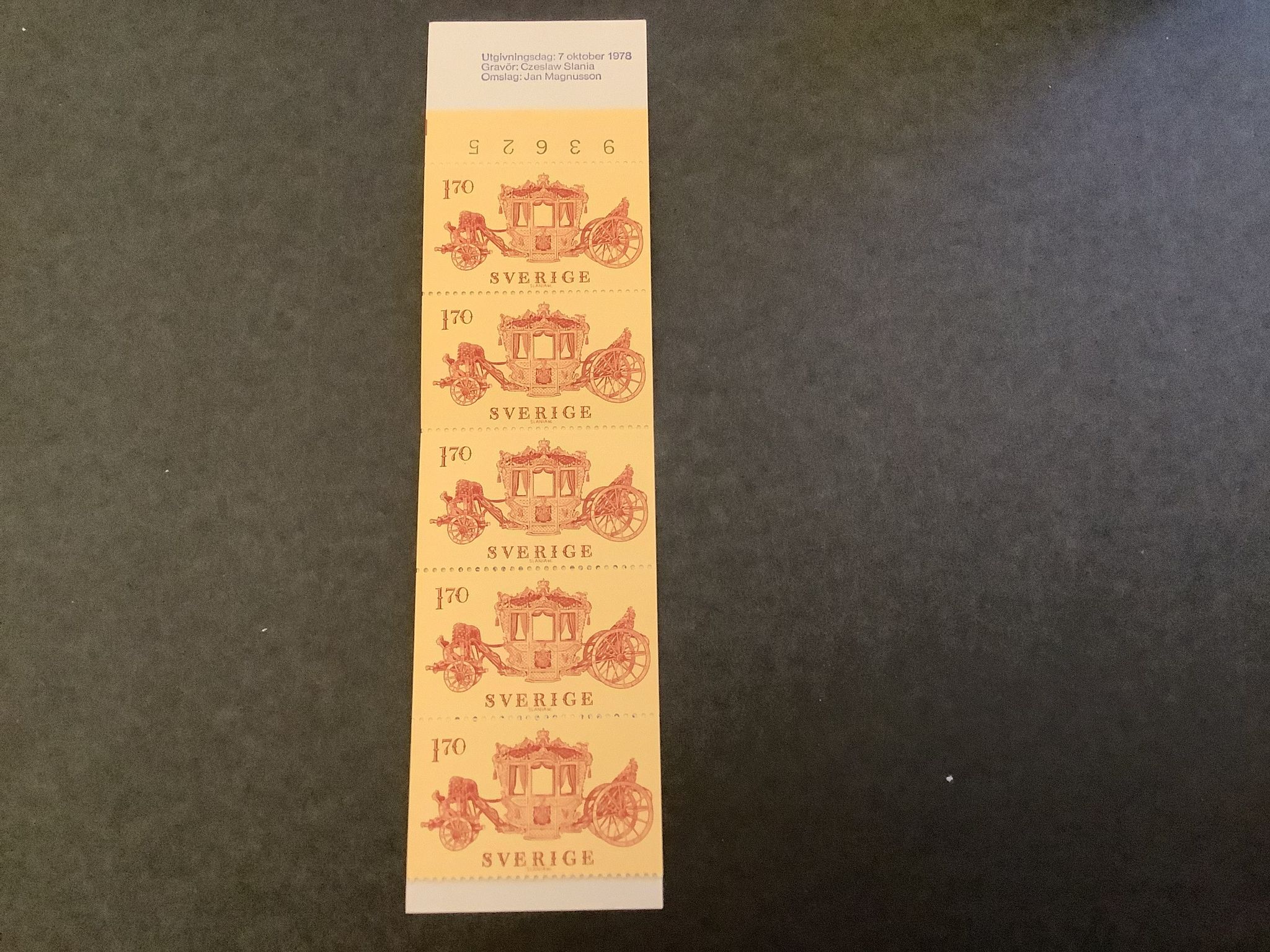 Kröningsvagn 1977 postfriskt häfte med kontrollnummer