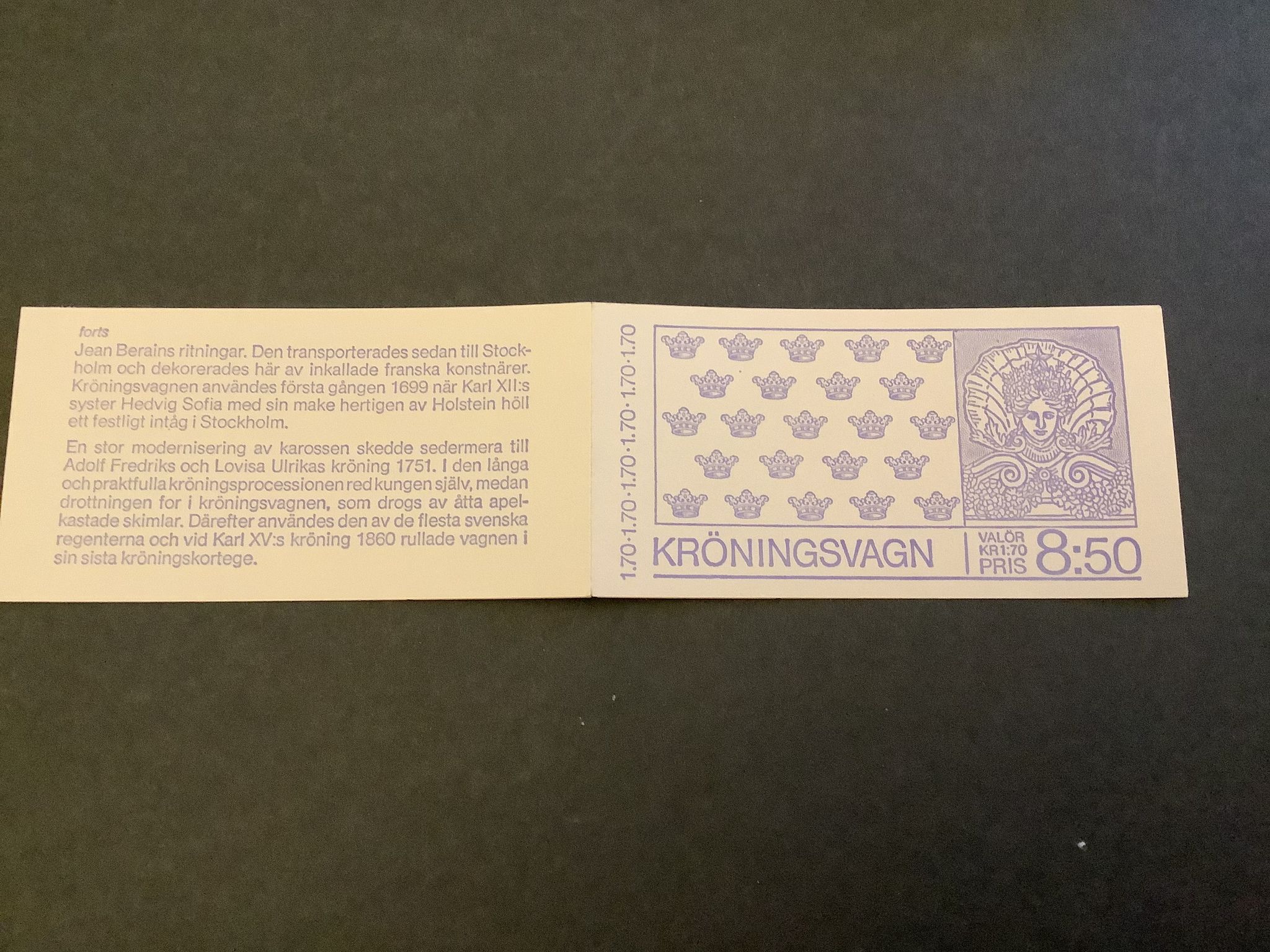 Kröningsvagn 1977 postfriskt häfte med kontrollnummer