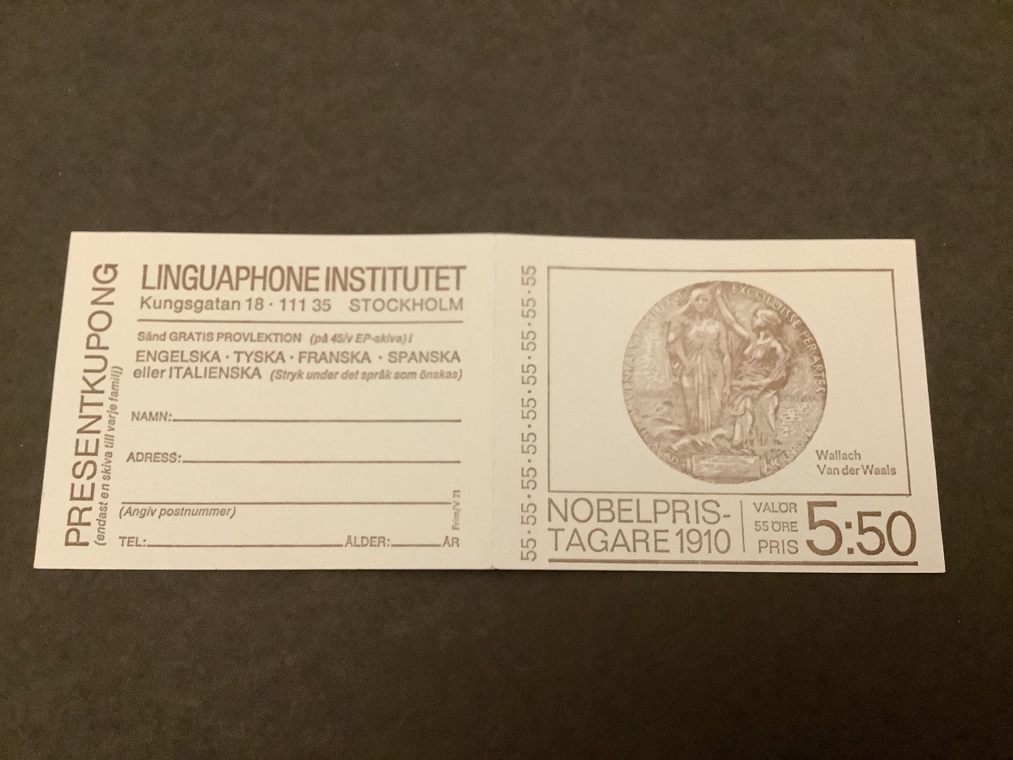Nobelpristagare 1910 postfriskt häfte