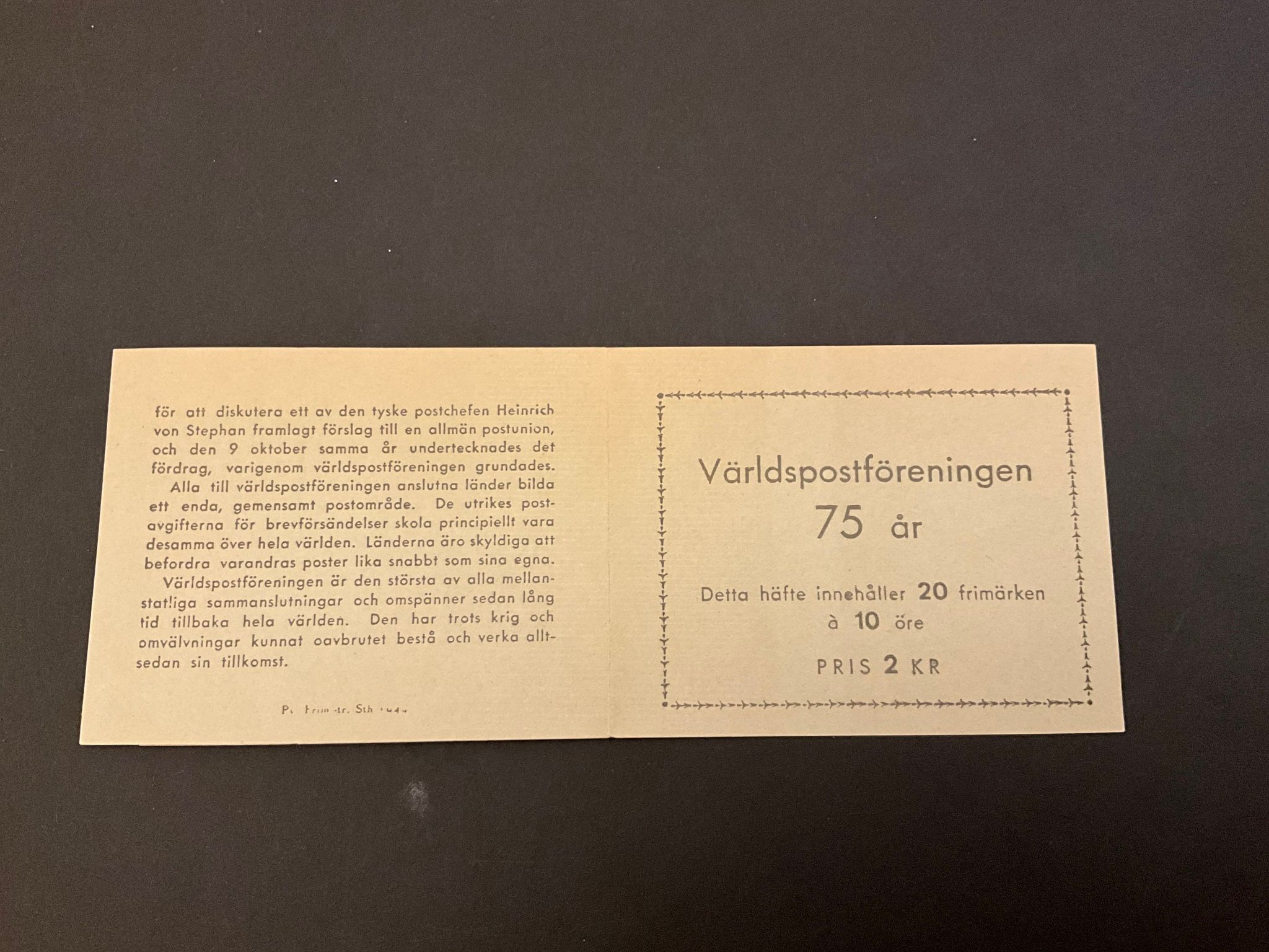 Världspostföreningen UPU 75 år postfriskt häfte