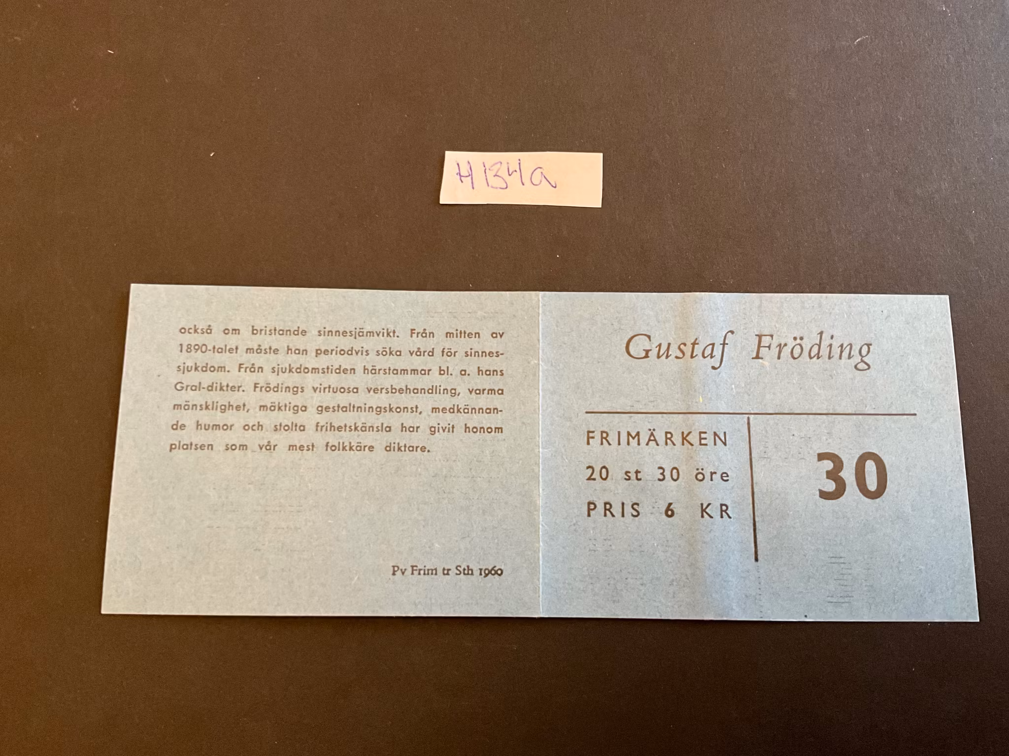Gustaf Fröding postfriskt häfte, billigaste nyans