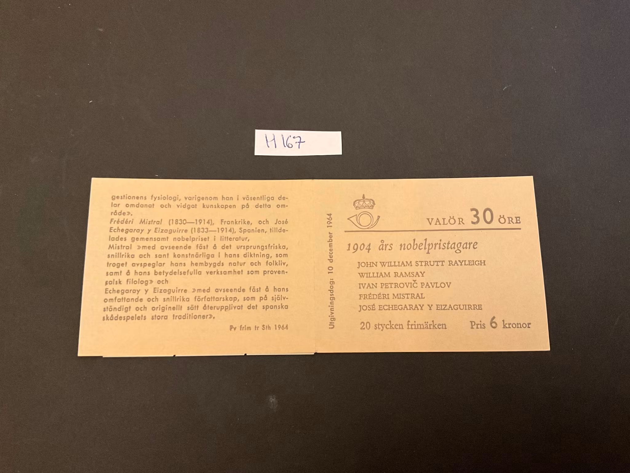Nobelpris 1904 postfriskt häfte