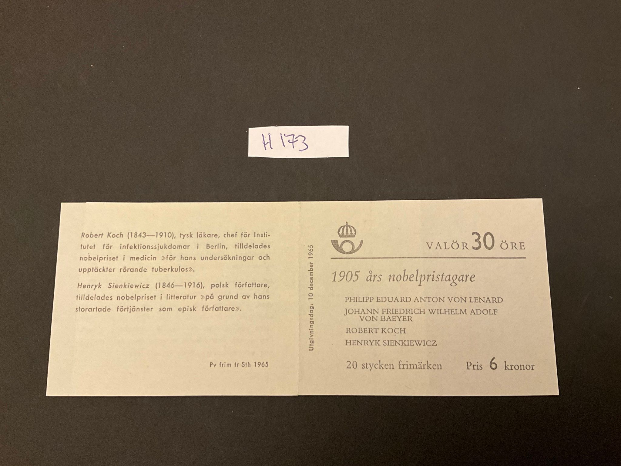 Nobelpris 1905 postfriskt häfte