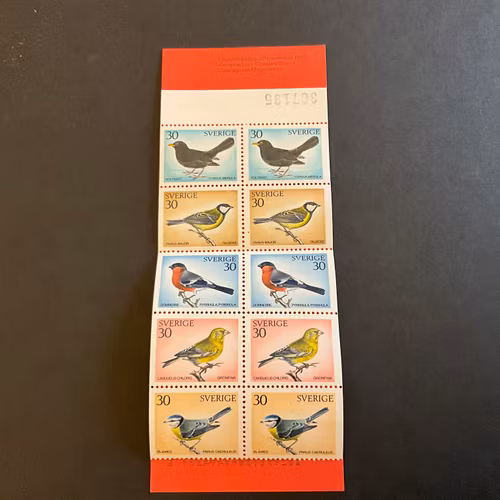 Svensk fåglar postfriskt häfte med kontrollnummer