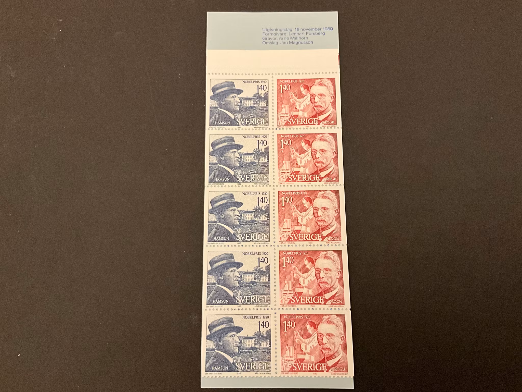 Nobelpristagare 1920 postfriskt häfte