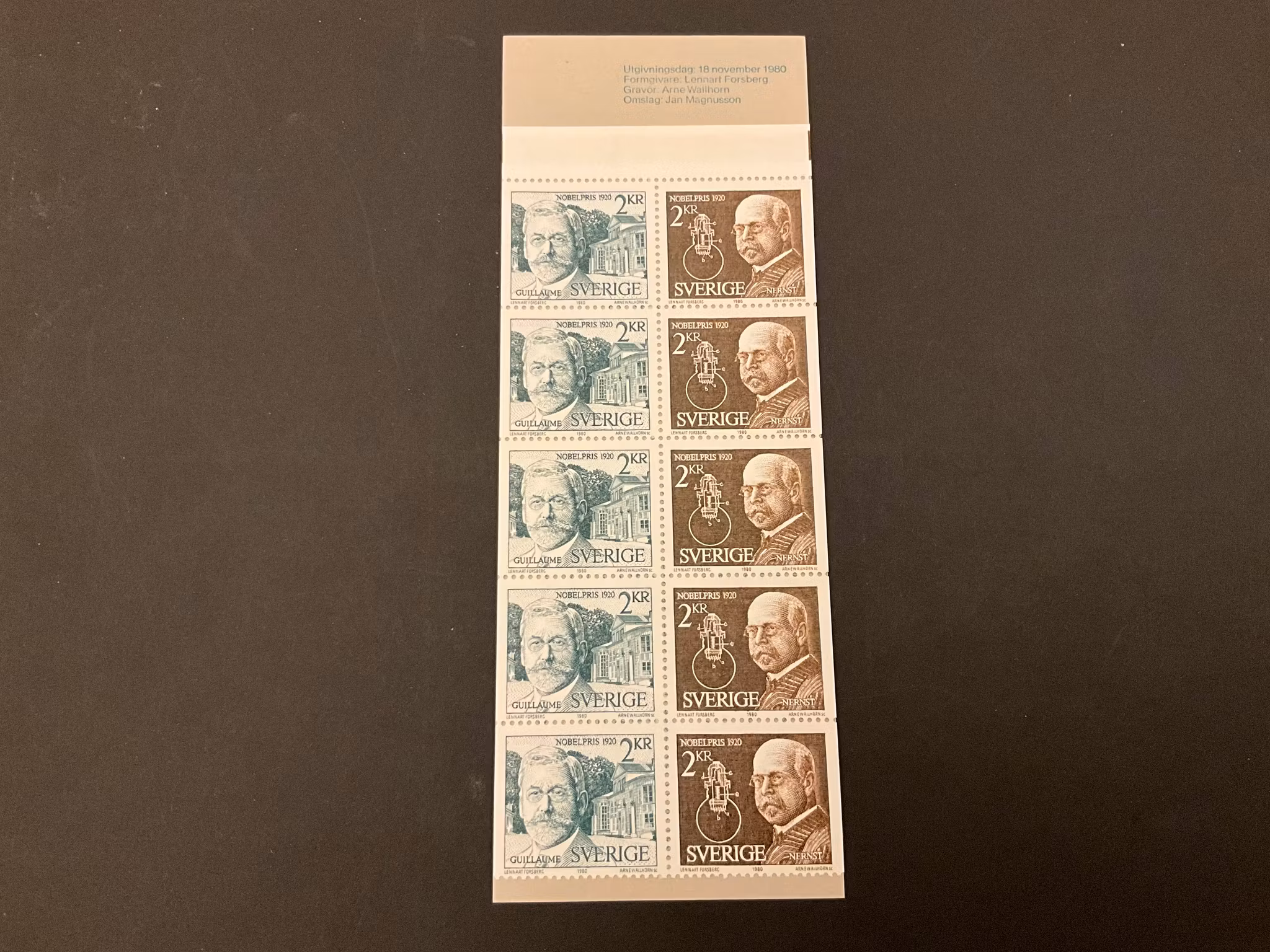 Nobelpristagare 1920 postfriskt häfte