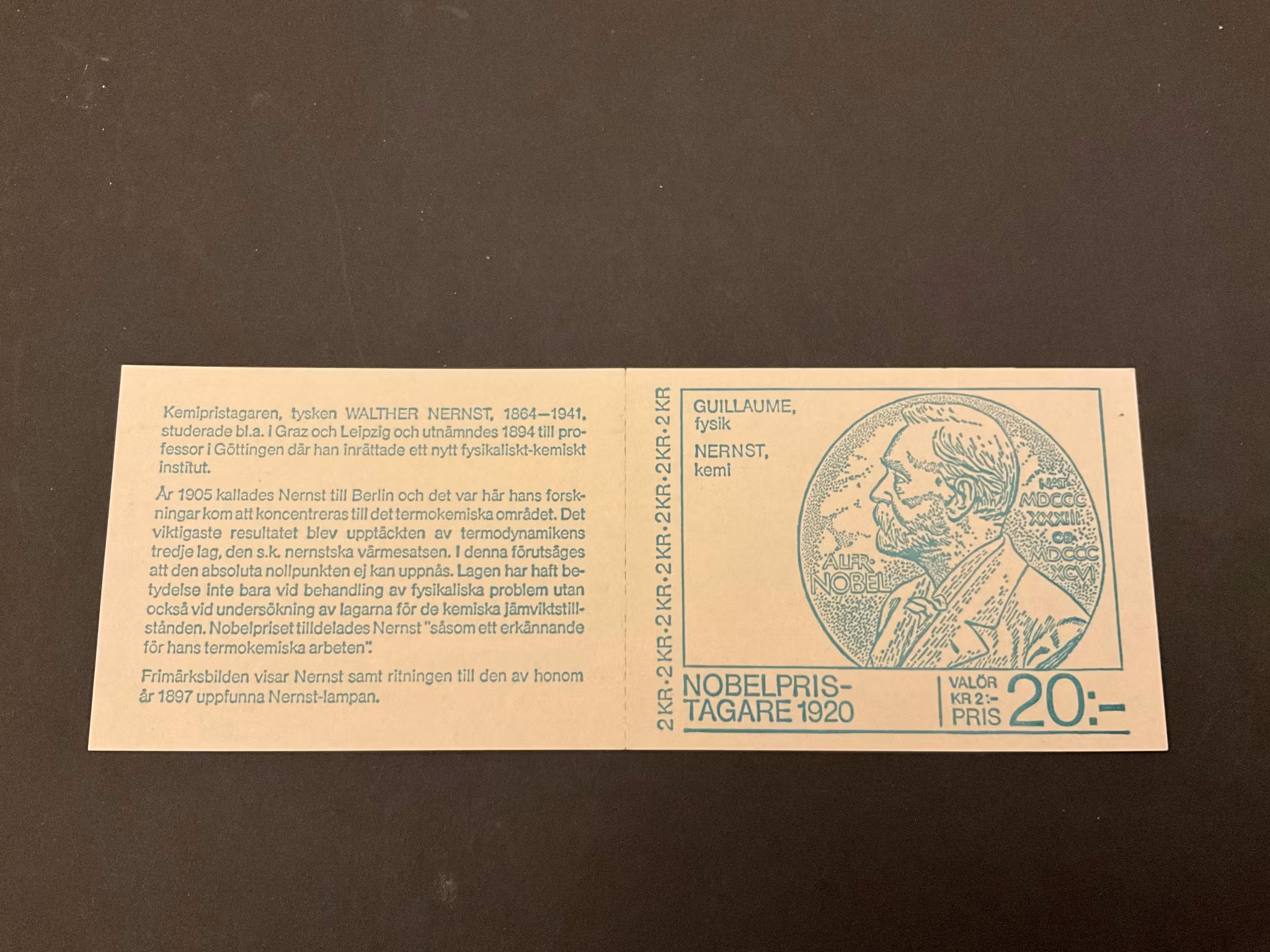 Nobelpristagare 1920 postfriskt häfte