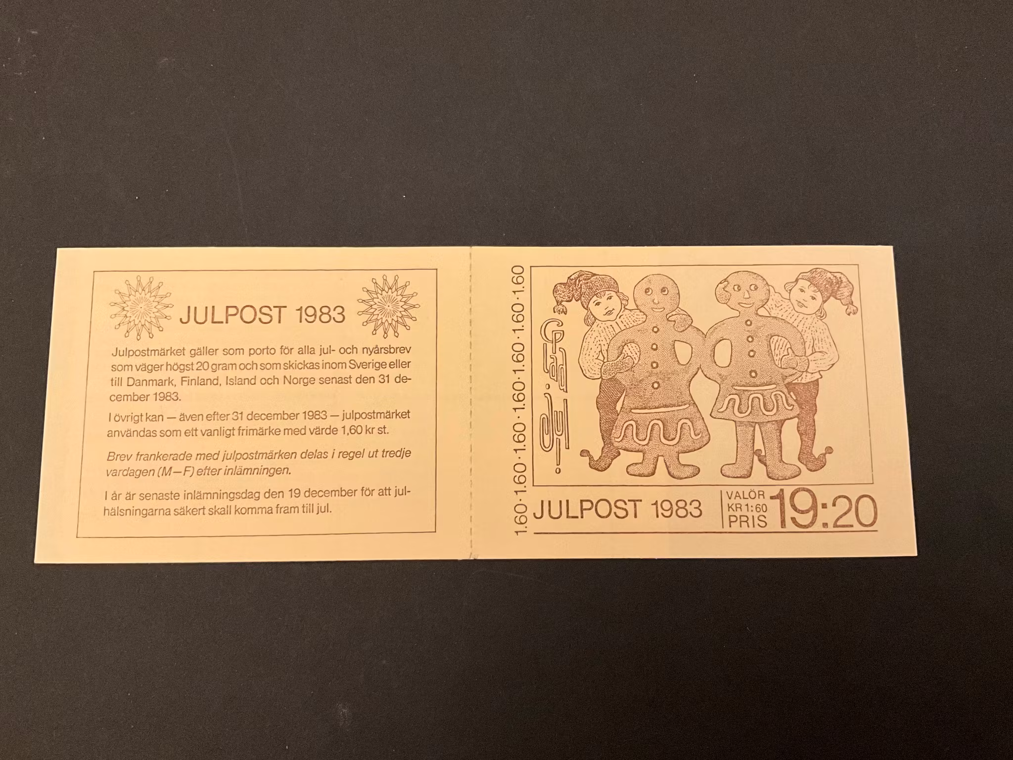 Julpost inrikes 1983 postfriskt häfte med kontrollnummer