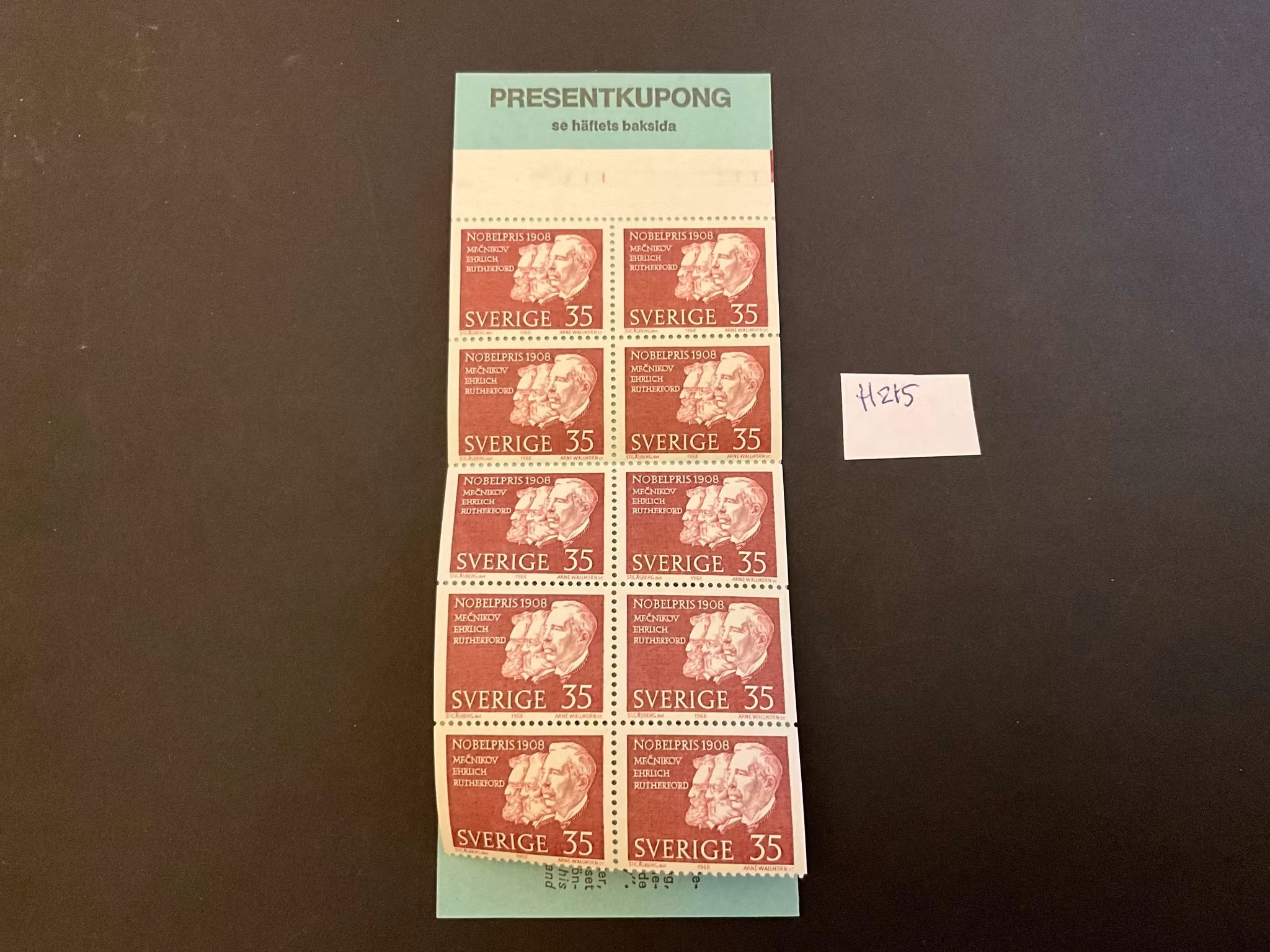 Nobelpris 1908 postfriskt häfte