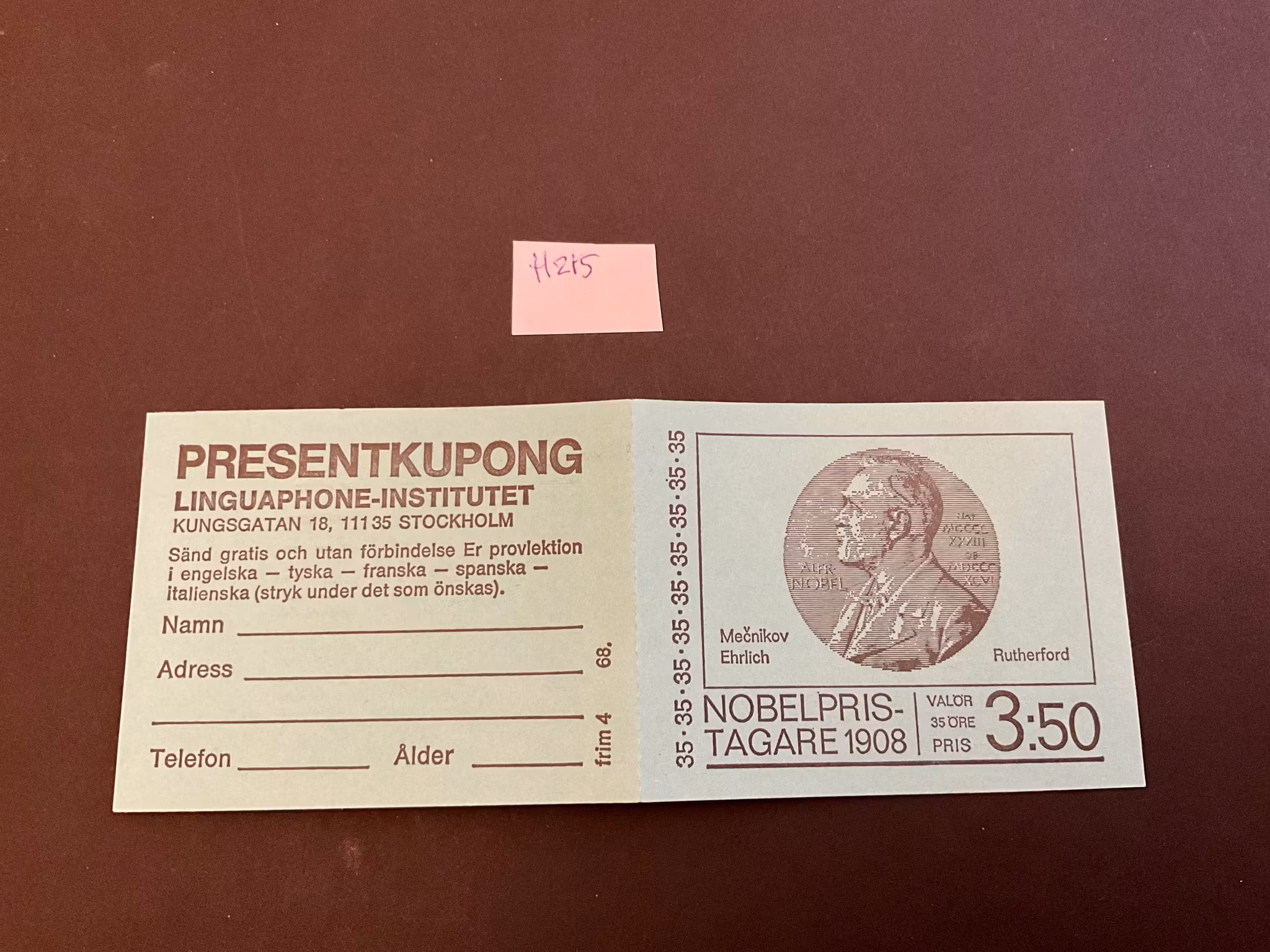 Nobelpris 1908 postfriskt häfte