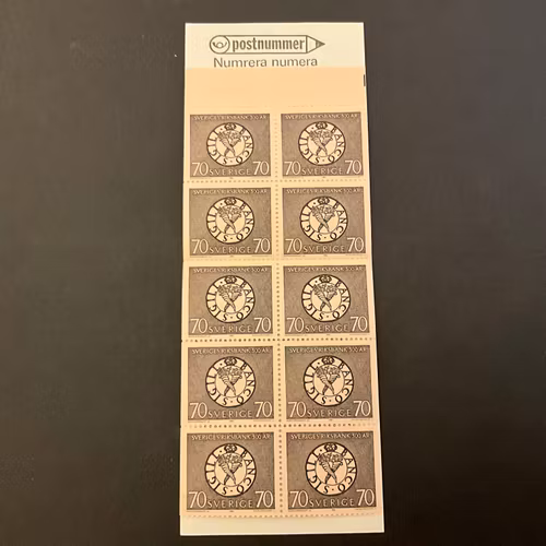 Sveriges riksbank 300 år postfriskt häfte 10x70 öre