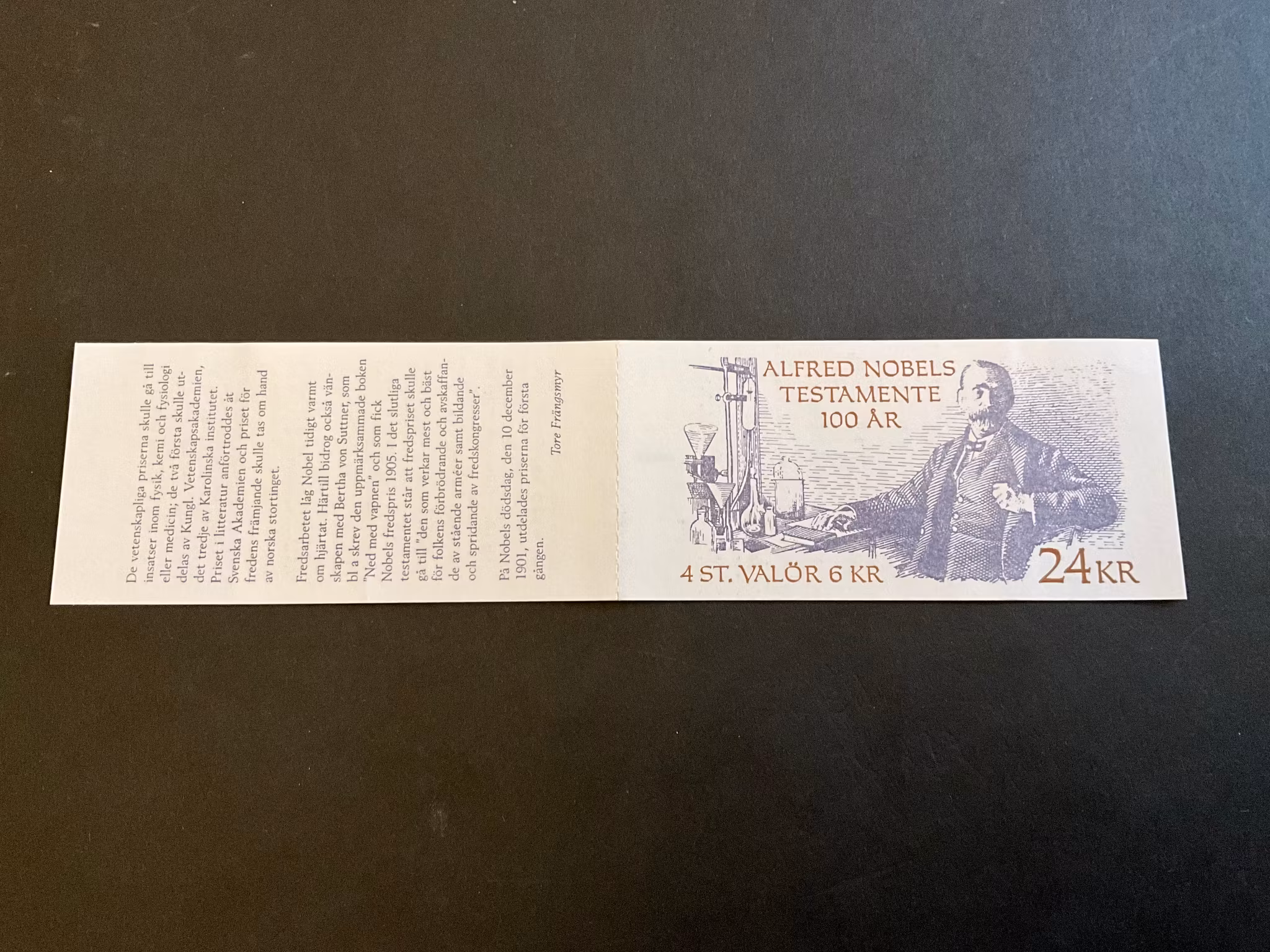 Alfred Nobels testamente postfriskt häfte med kontrollnummer