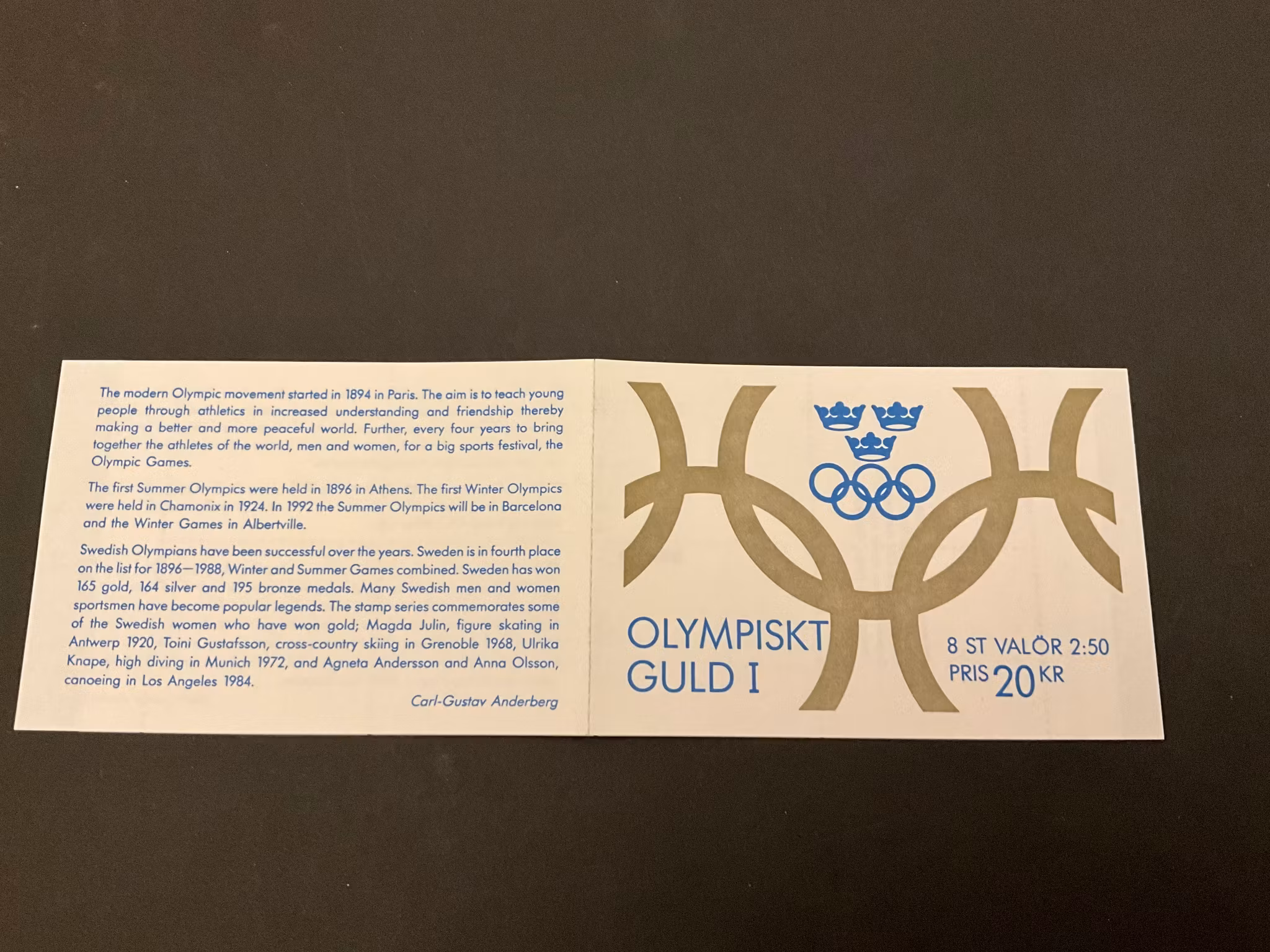 Olympiskt guld I postfriskt häfte