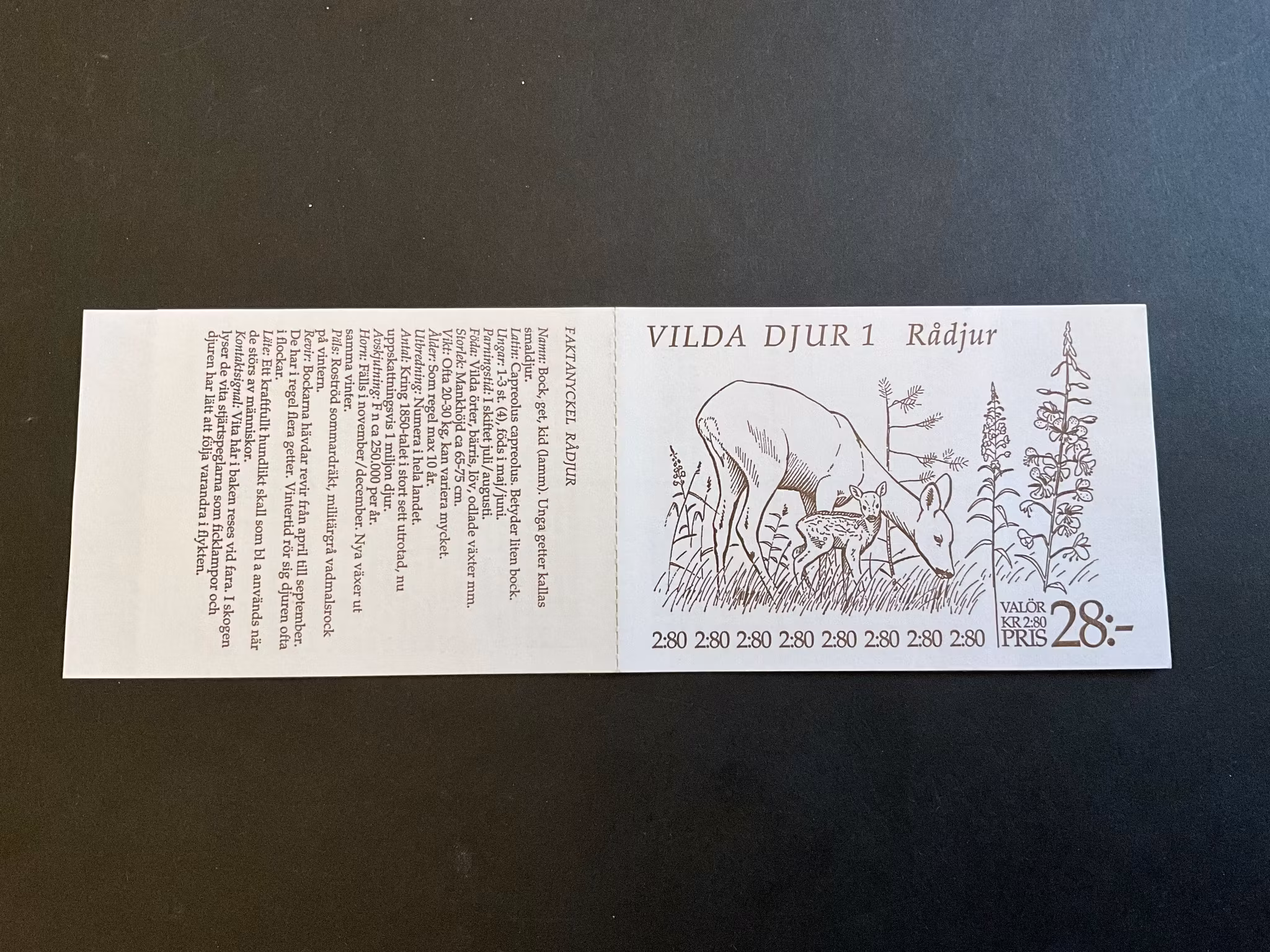 Vilda djur 1 1992 postfriskt häfte med cylindersiffra 2