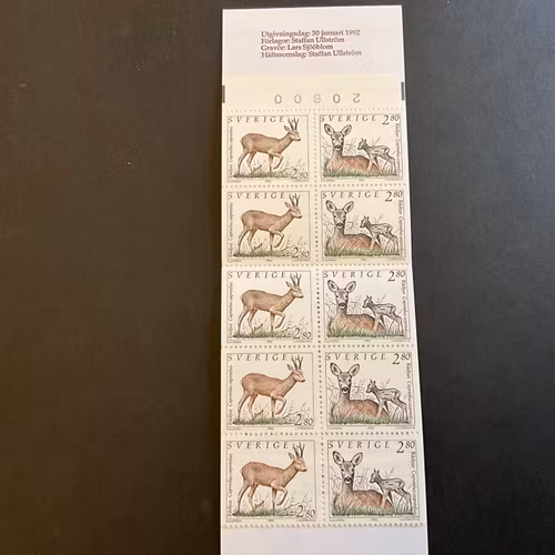 Vilda djur 1 postfriskt häfte med kontrollnummer