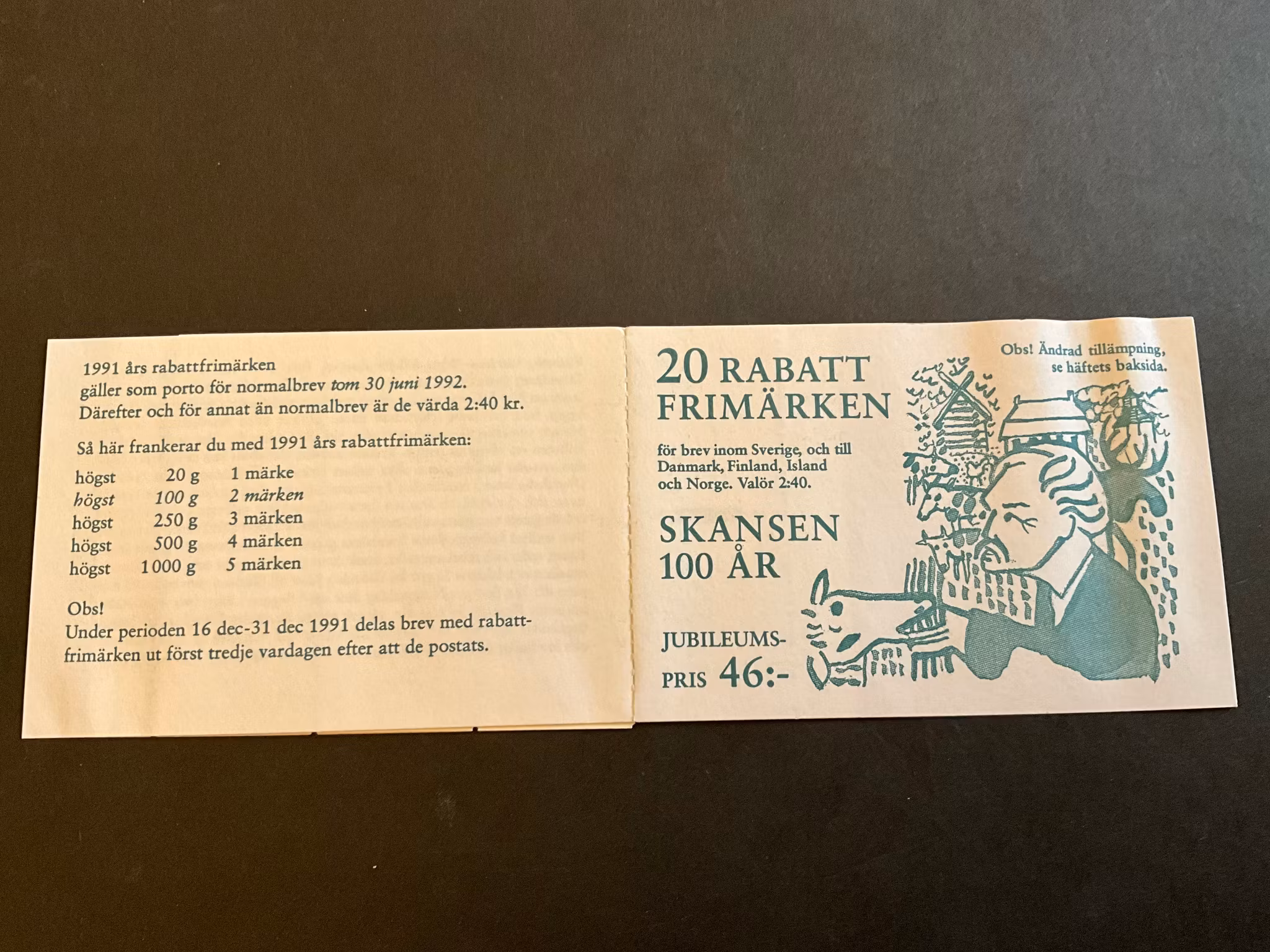 Rabattmärken XIII postfriskt häfte med kontrollnummer, lite vågigt omslag