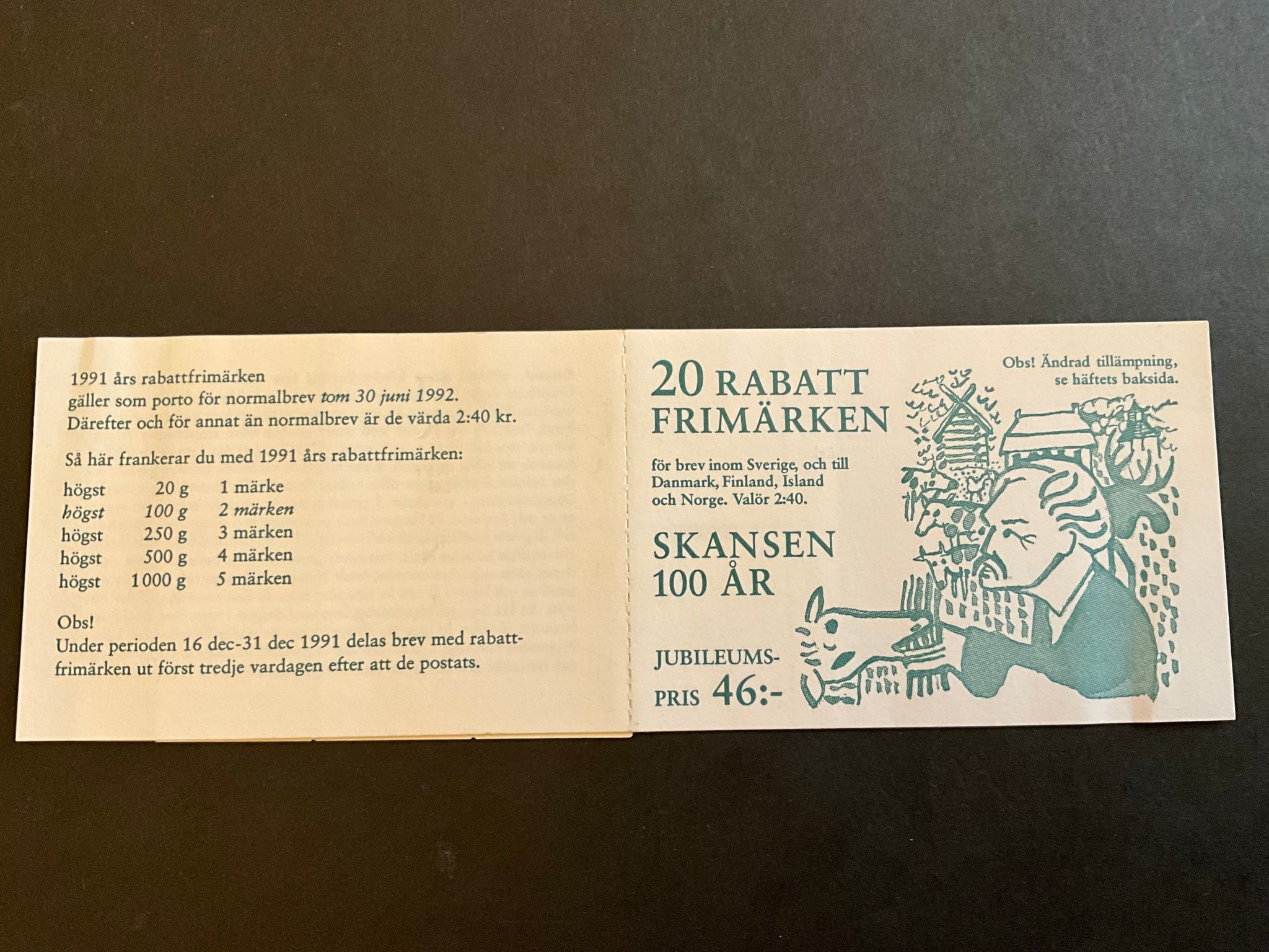 Rabattmärken XIII postfriskt häfte, litet vågigt omslag