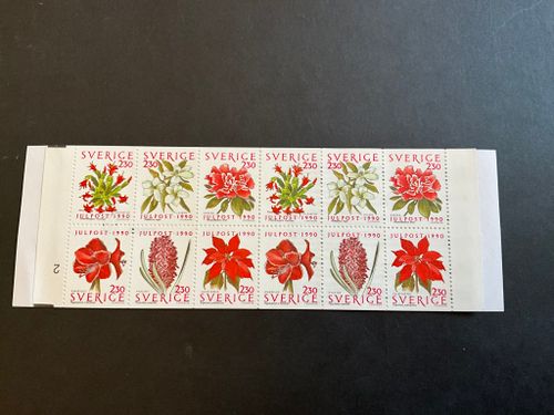 Inrikes julpost 1990 postfriskt häfte med cylindersiffra 2